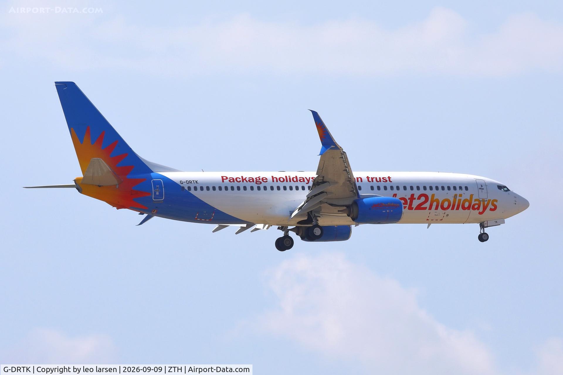 Aircraft G-DRTK, 2013 Boeing 737-8KN, c/n 40260 l/n 4648, Zakynthoa 9.9.2026, at ZTH, photo by leo larsen