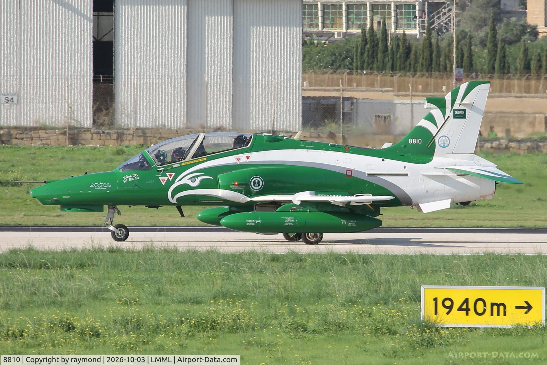 Aircraft 8810, British Aerospace Hawk Mk.165, c/n ST043, Bae Hawk T.165 of RSAF Aerobatic Team reg 8810 backtracking the runway for departure from Malta., at LMML, photo by raymond