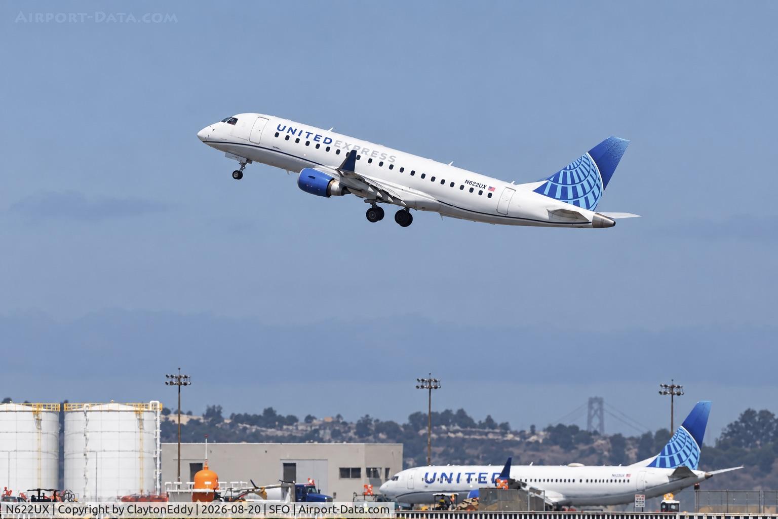 Aircraft N622UX, 2019 Embraer 175LR (ERJ-170-200LR), c/n 17000826, SFO 2026, at SFO, photo by ClaytonEddy