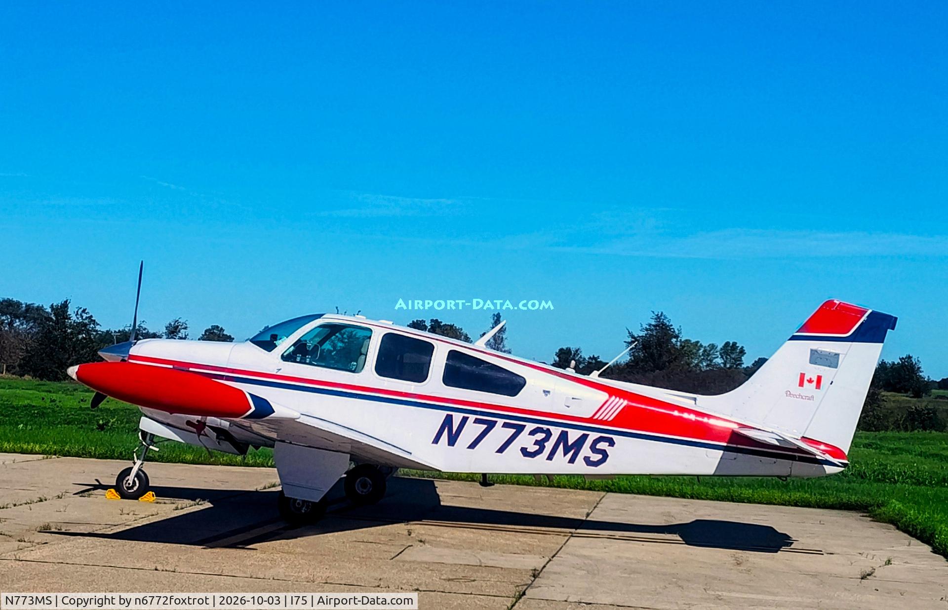 Aircraft N773MS, 1973 Beech F33A Bonanza, c/n CE-472, On the ramp after flying in, at I75, photo by n6772foxtrot
