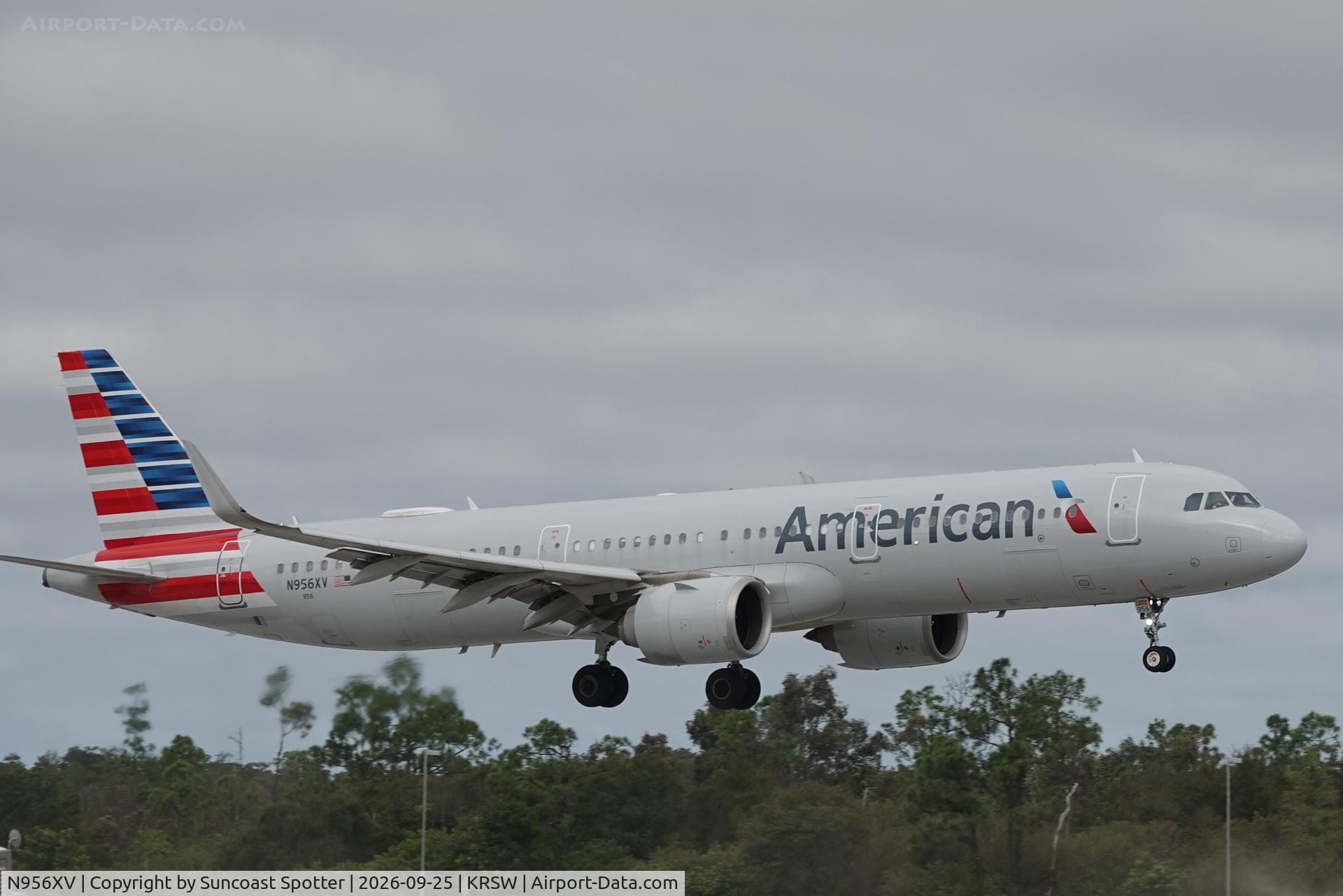 Aircraft N956XV, 2018 Airbus A321-253N, c/n 8126, American 2437 arrives at Southwest Florida International Airport following flight from Chicago-O’Hare International Airport, at KRSW, photo by Suncoast Spotter