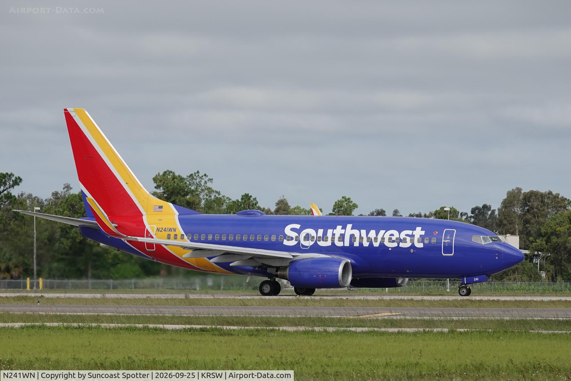 Aircraft N241WN, 2006 Boeing 737-7H4, c/n 32504, Southwest 937 departs Southwest Florida International Airport enroute to Baltimore-Washington International Airport, at KRSW, photo by Suncoast Spotter
