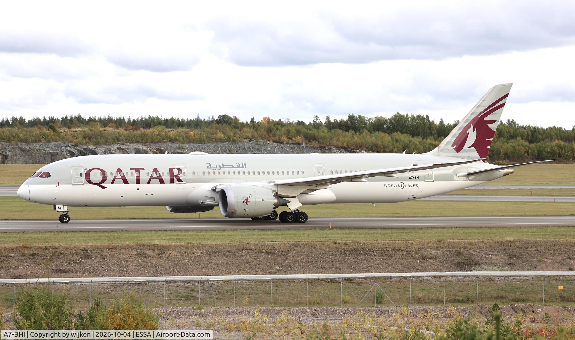 Aircraft A7-BHI, 2020 Boeing 787-9 Dreamliner, c/n 64220 l/n 1031, Twy W, at ESSA, photo by wijken
