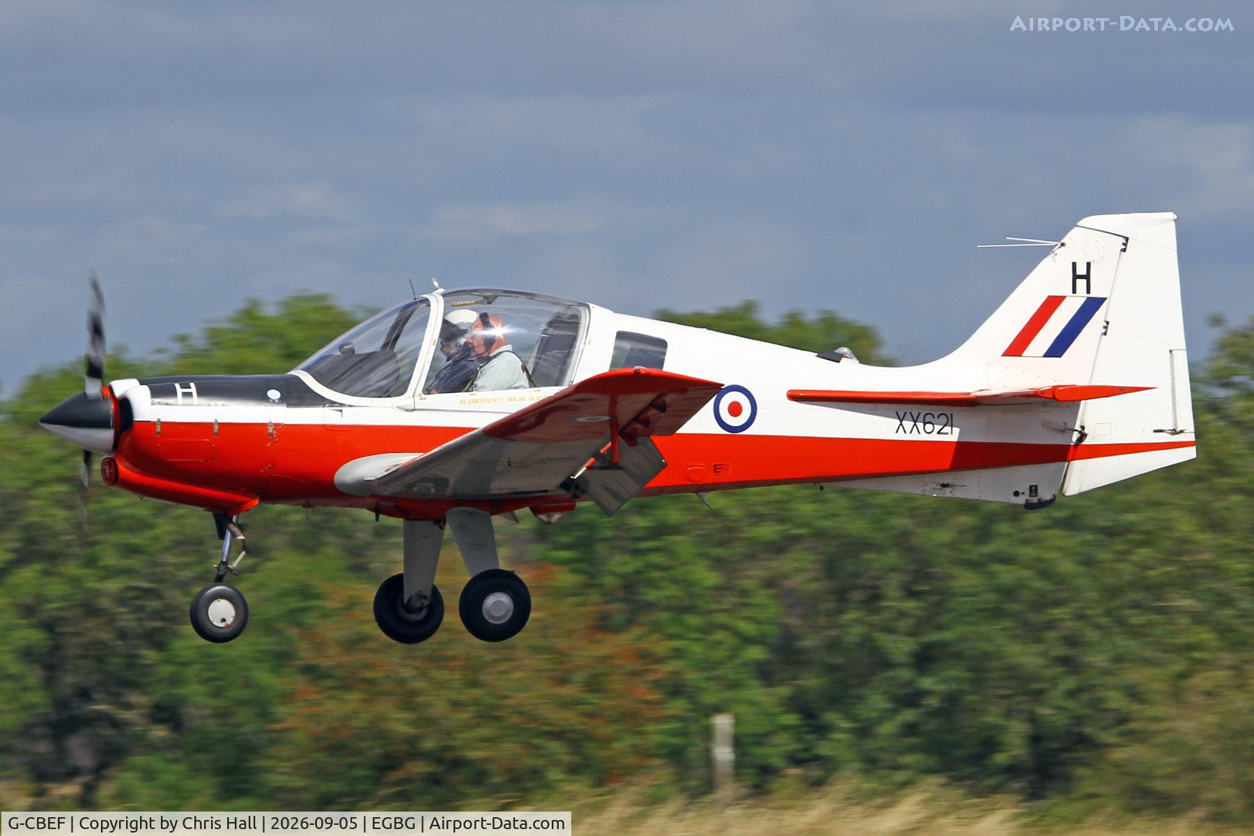 Aircraft G-CBEF, 1974 Scottish Aviation Bulldog T.1, c/n BH120/286, LAA 80th Anniversary Rally, at EGBG, photo by Chris Hall