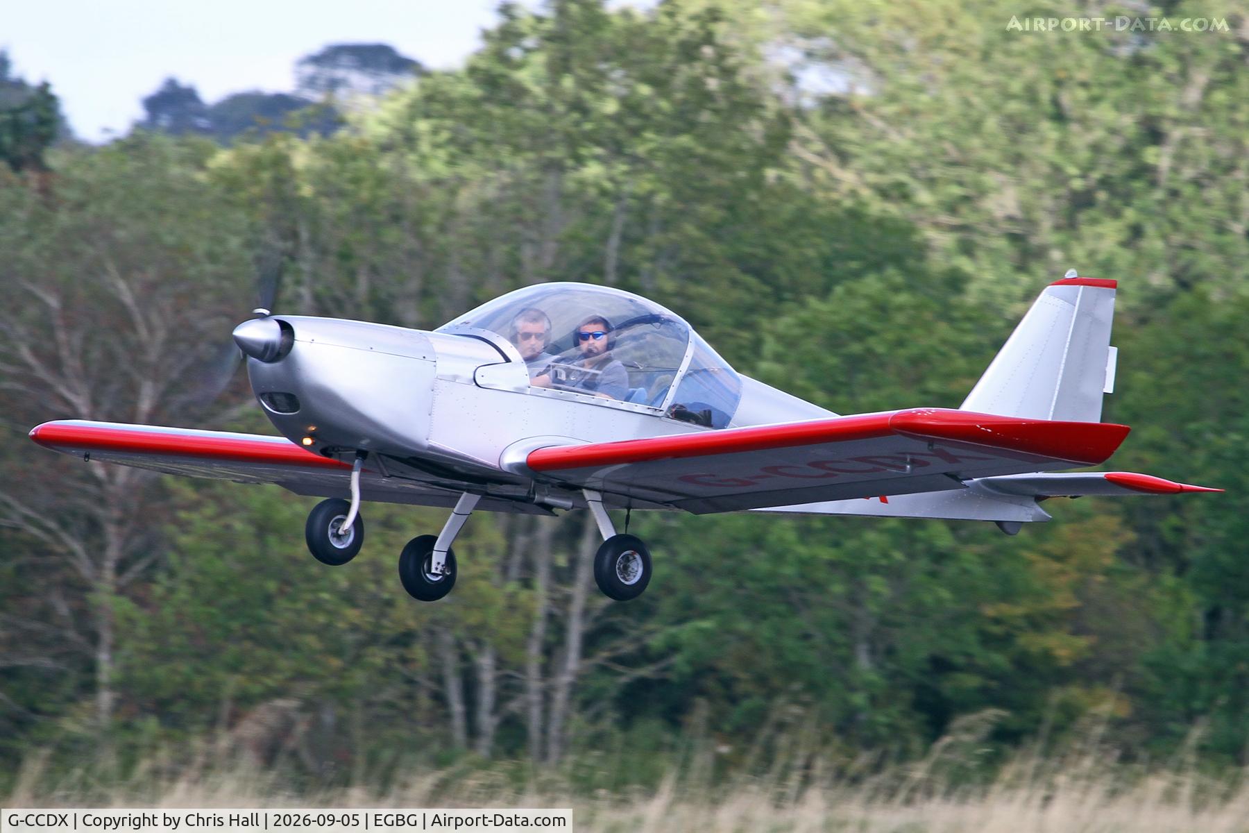 Aircraft G-CCDX, 2003 Aerotechnik EV-97 Eurostar, c/n PFA 315-14013, LAA 80th Anniversary Rally, at EGBG, photo by Chris Hall