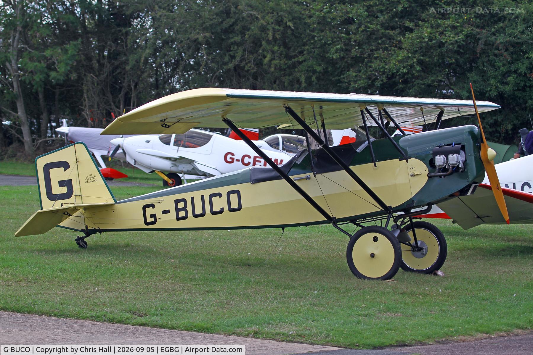 Aircraft G-BUCO, 1992 Pietenpol Air Camper, c/n PFA 047-11829, LAA 80th Anniversary Rally, at EGBG, photo by Chris Hall