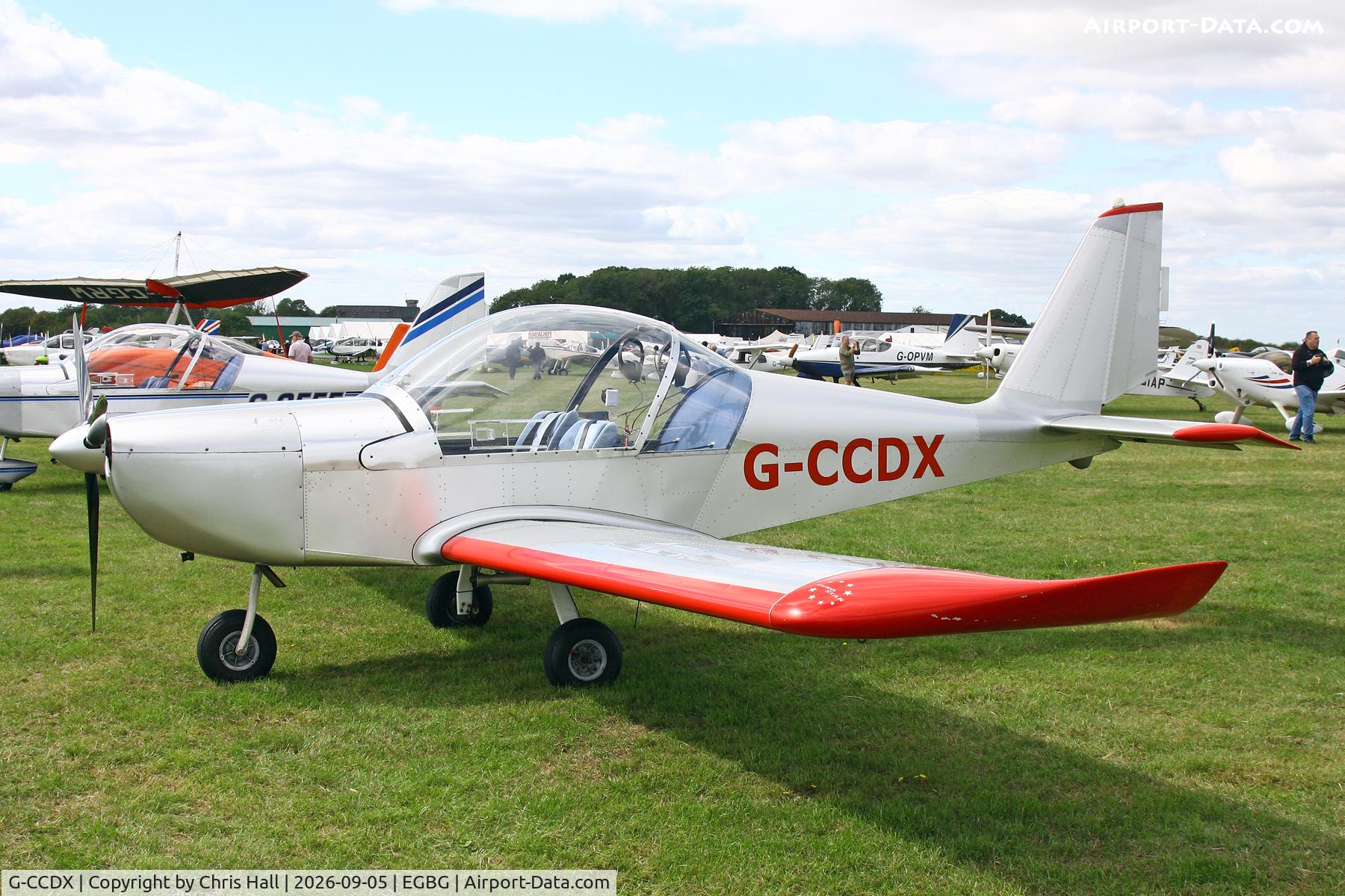 Aircraft G-CCDX, 2003 Aerotechnik EV-97 Eurostar, c/n PFA 315-14013, LAA 80th Anniversary Rally, at EGBG, photo by Chris Hall