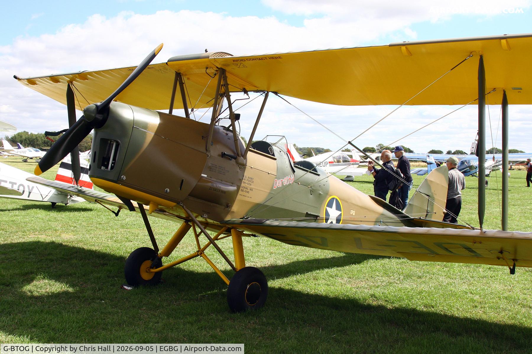 Aircraft G-BTOG, 1944 De Havilland DH-82A Tiger Moth II, c/n 86500, LAA 80th Anniversary Rally, at EGBG, photo by Chris Hall