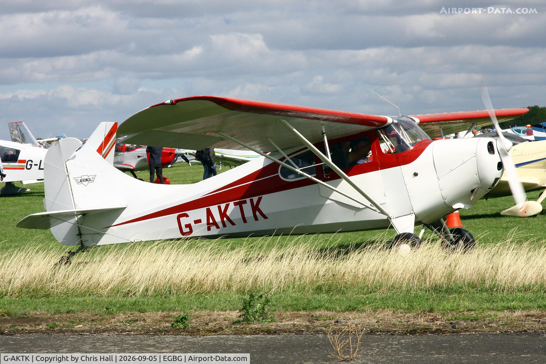Aircraft G-AKTK, 1946 Aeronca 11AC Chief, c/n 11AC-1017, LAA 80th Anniversary Rally, at EGBG, photo by Chris Hall