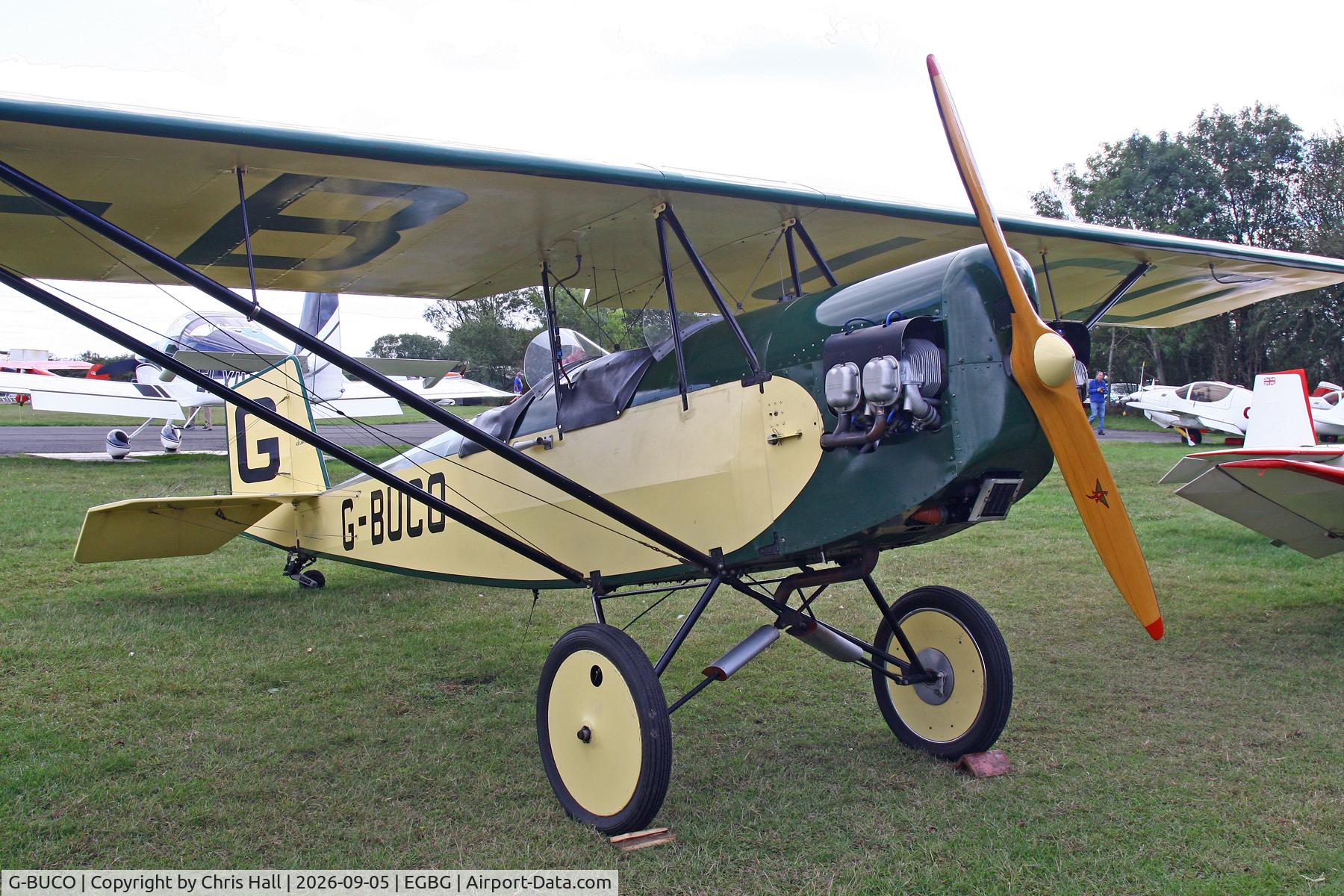 Aircraft G-BUCO, 1992 Pietenpol Air Camper, c/n PFA 047-11829, LAA 80th Anniversary Rally, at EGBG, photo by Chris Hall