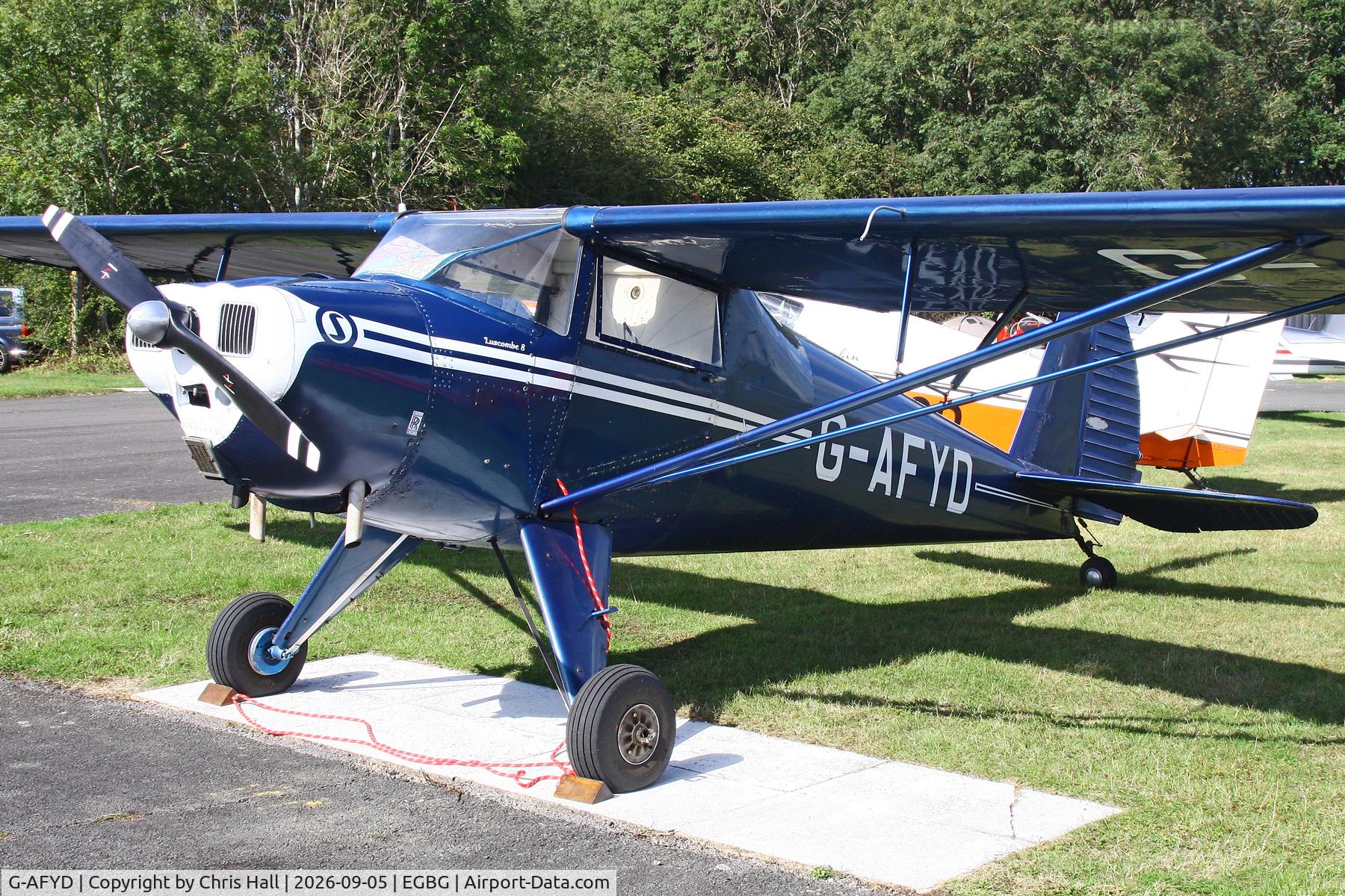 Aircraft G-AFYD, 1939 Luscombe 8E Silvaire Silvaire, c/n 1044, LAA 80th Anniversary Rally, at EGBG, photo by Chris Hall