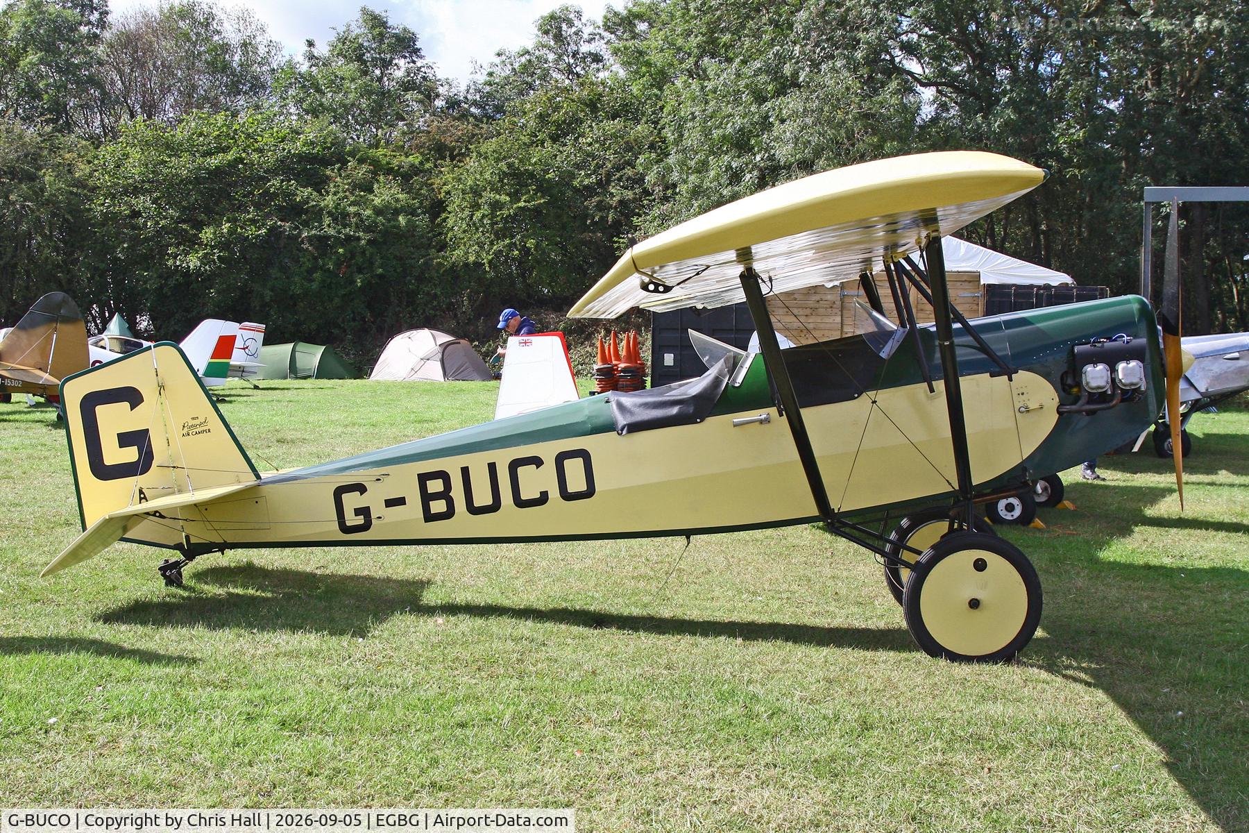 Aircraft G-BUCO, 1992 Pietenpol Air Camper, c/n PFA 047-11829, LAA 80th Anniversary Rally, at EGBG, photo by Chris Hall
