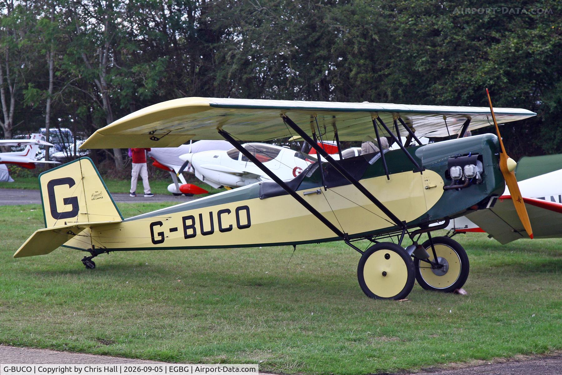 Aircraft G-BUCO, 1992 Pietenpol Air Camper, c/n PFA 047-11829, LAA 80th Anniversary Rally, at EGBG, photo by Chris Hall