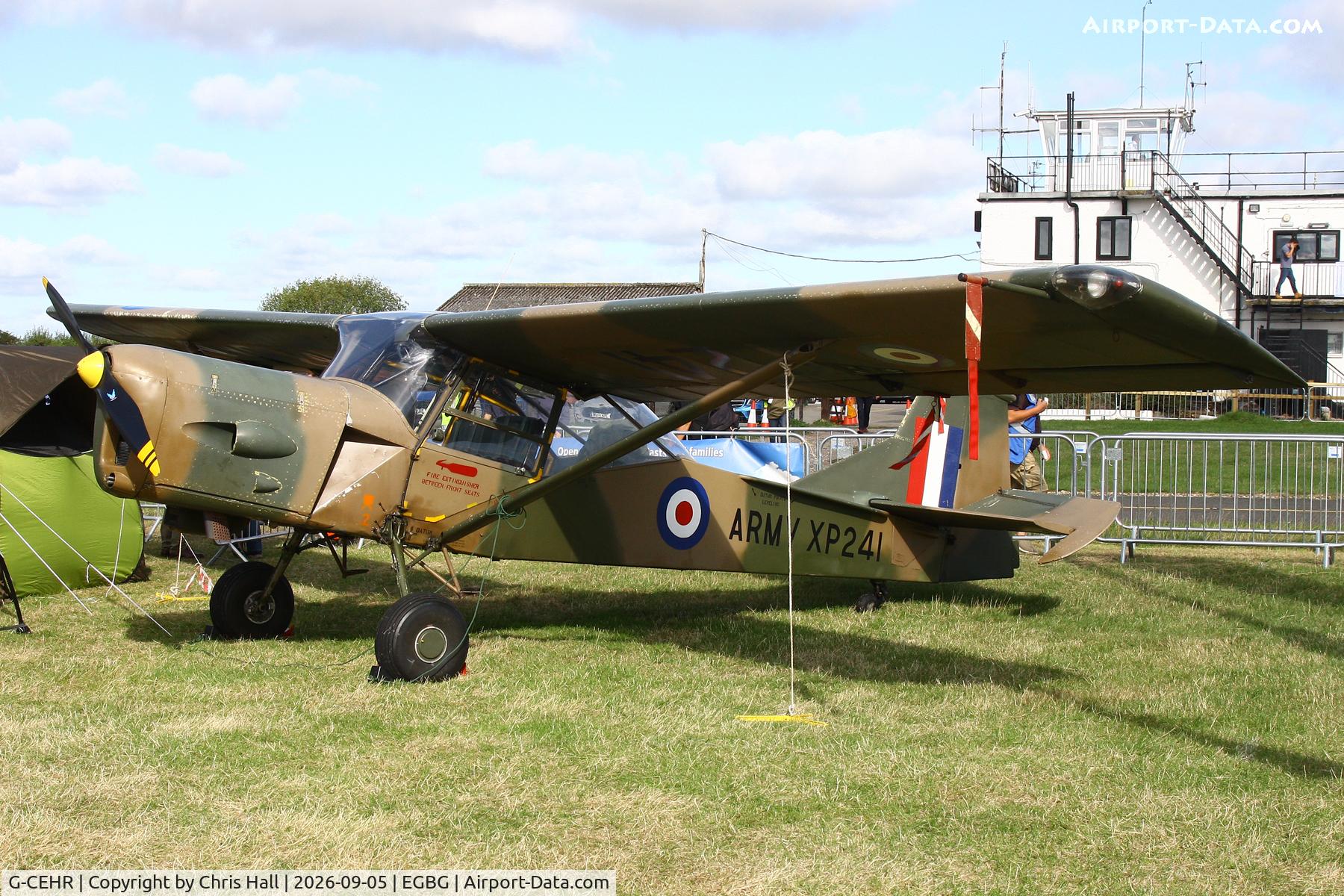 Aircraft G-CEHR, 1960 Auster AOP.9, c/n B5/10/149, LAA 80th Anniversary Rally, at EGBG, photo by Chris Hall