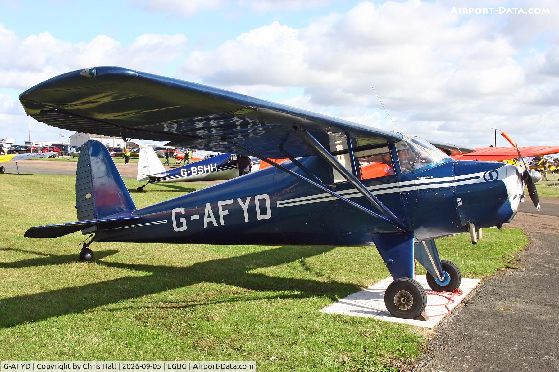 Aircraft G-AFYD, 1939 Luscombe 8E Silvaire Silvaire, c/n 1044, LAA 80th Anniversary Rally, at EGBG, photo by Chris Hall