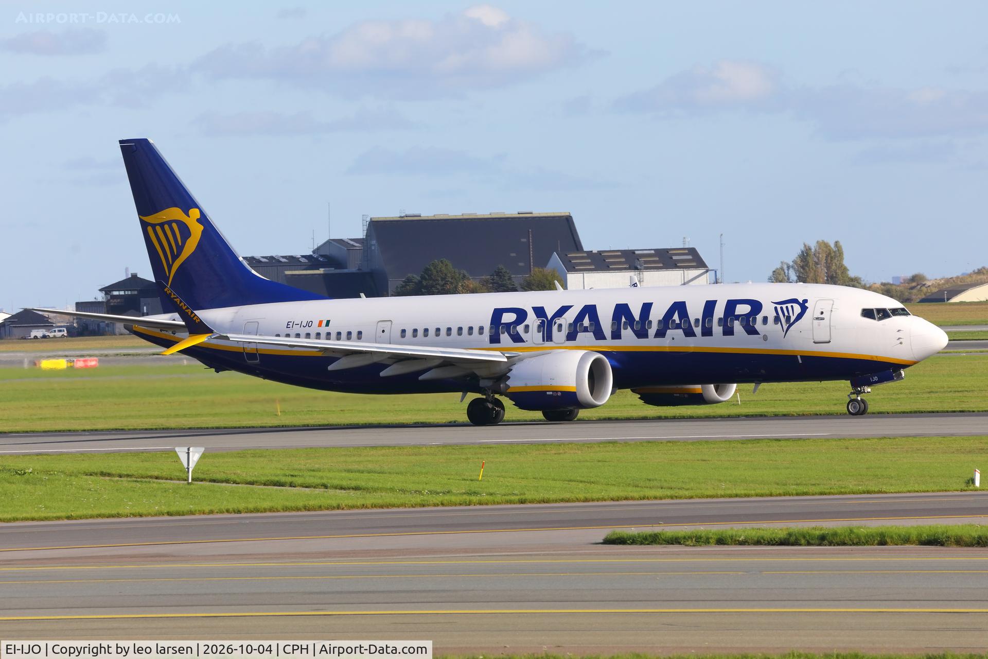 Aircraft EI-IJO, 2024 Boeing 737-8 MAX 200, c/n 62371 l/n 8909, Copenhagen 4.10.2026, at CPH, photo by leo larsen