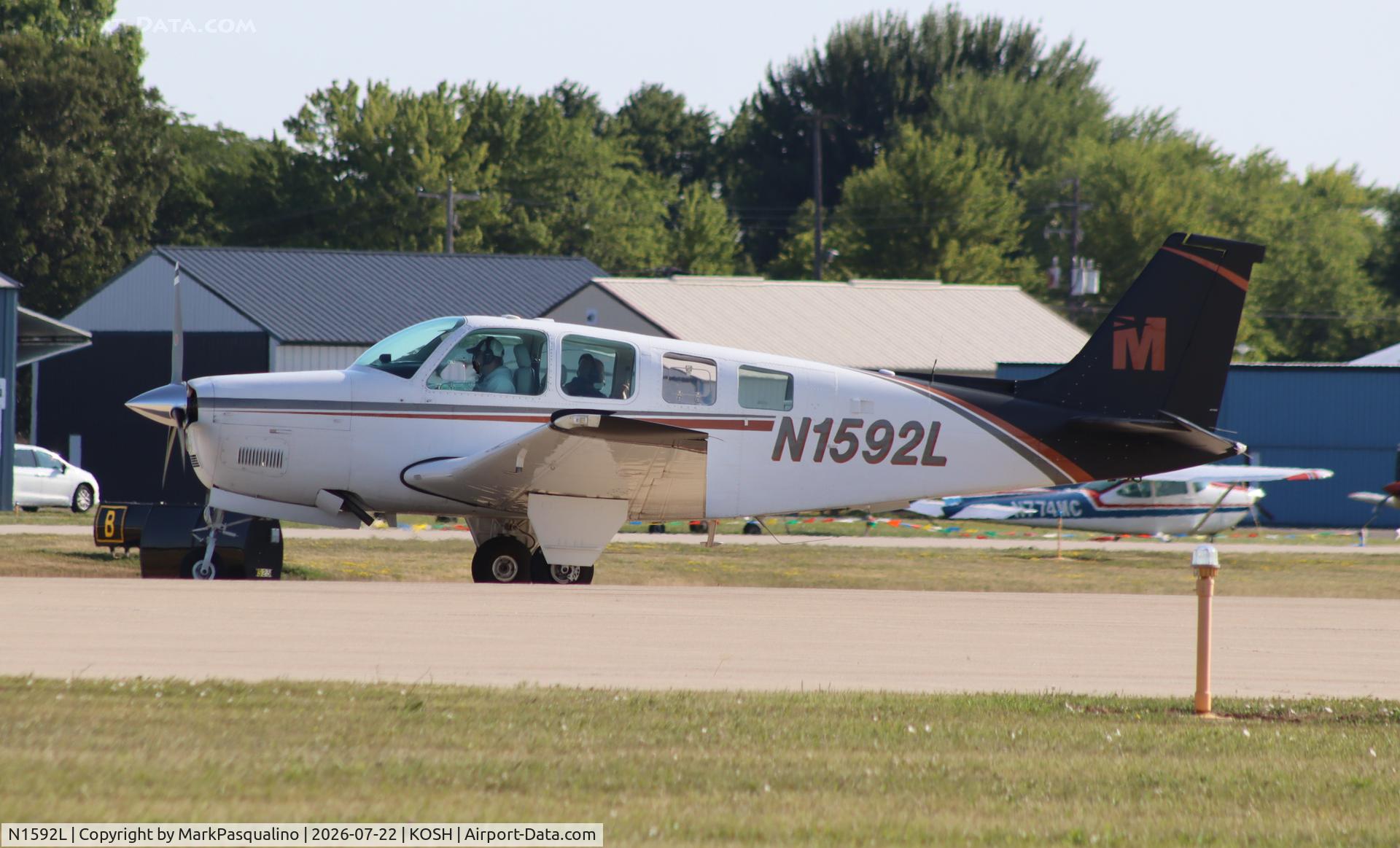 Aircraft N1592L, 1976 Beech A36 Bonanza 36, c/n E-832, Beech A36, at KOSH, photo by MarkPasqualino