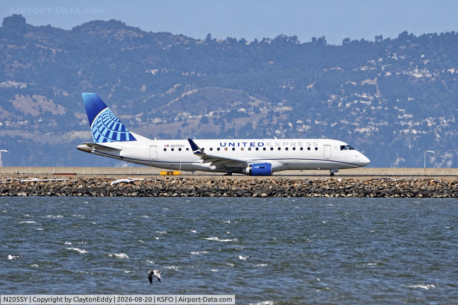 Aircraft N205SY, 2017 Embraer 175LR (ERJ-170-200LR), c/n 17000636, SFO 2026, at KSFO, photo by ClaytonEddy