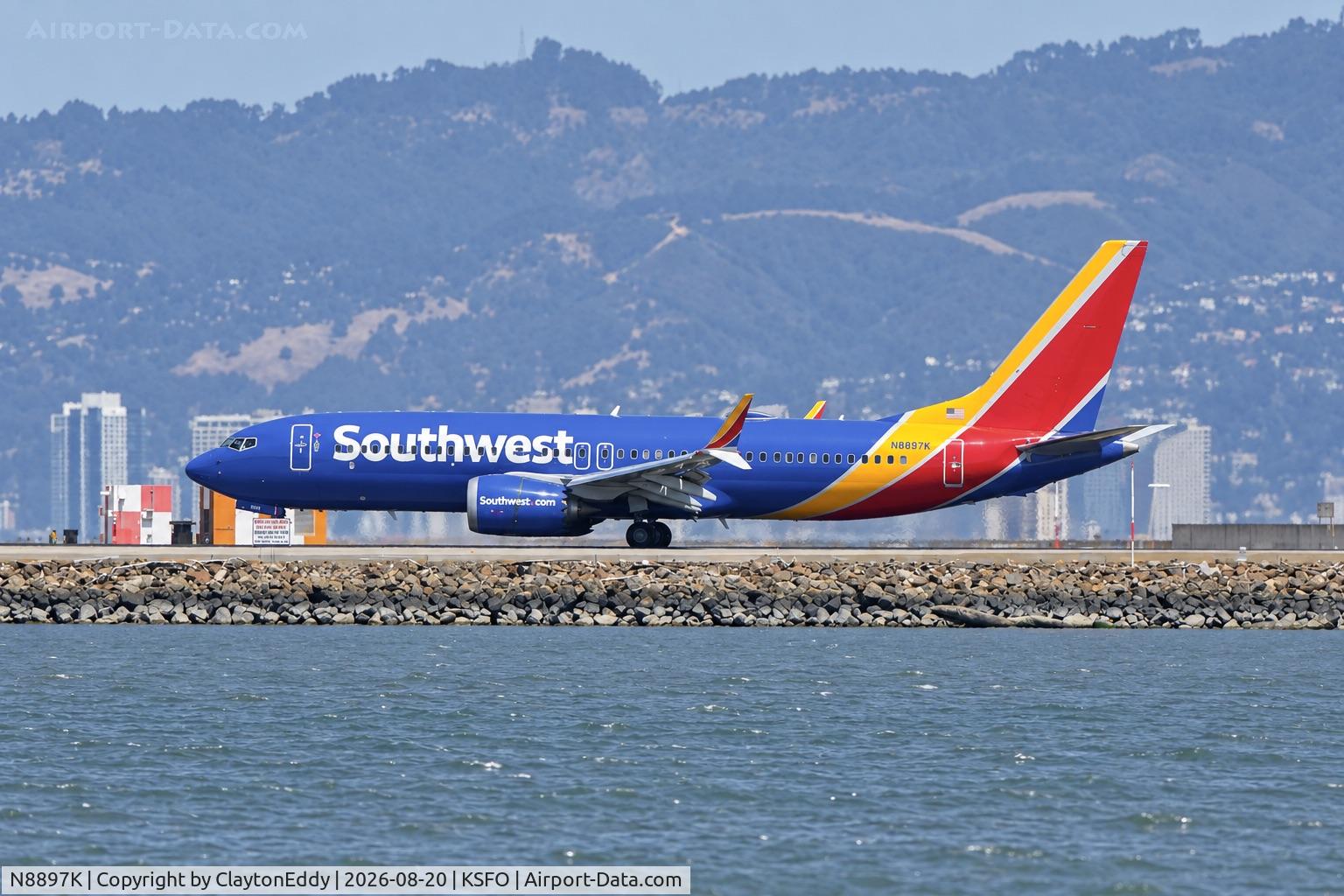 Aircraft N8897K, 2023 Boeing 737 MAX 8, c/n 68049 l/n 8705, SFO 2026, at KSFO, photo by ClaytonEddy