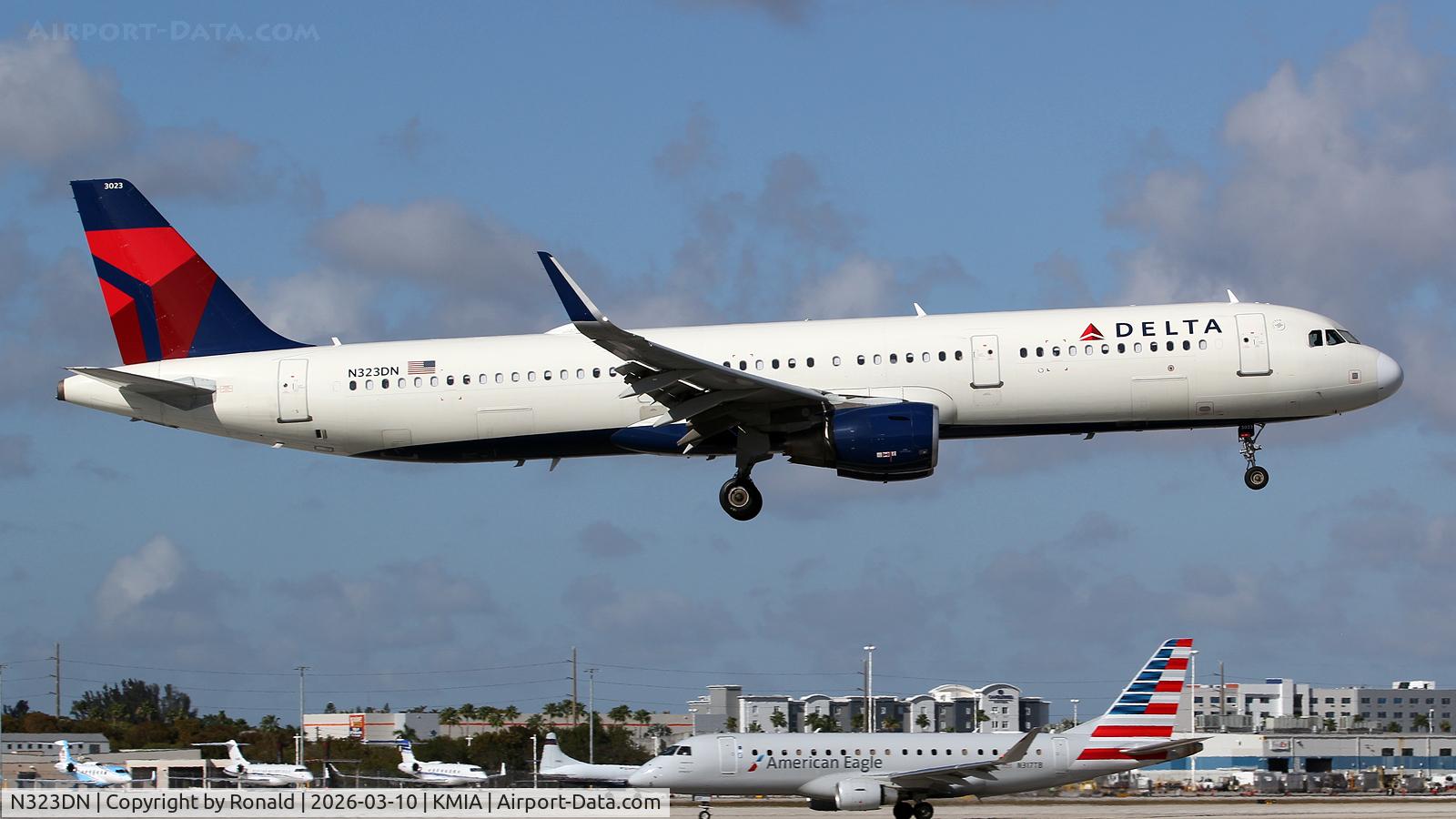 Aircraft N323DN, 2017 Airbus A321-211, c/n 7672, at mia, at KMIA, photo by Ronald