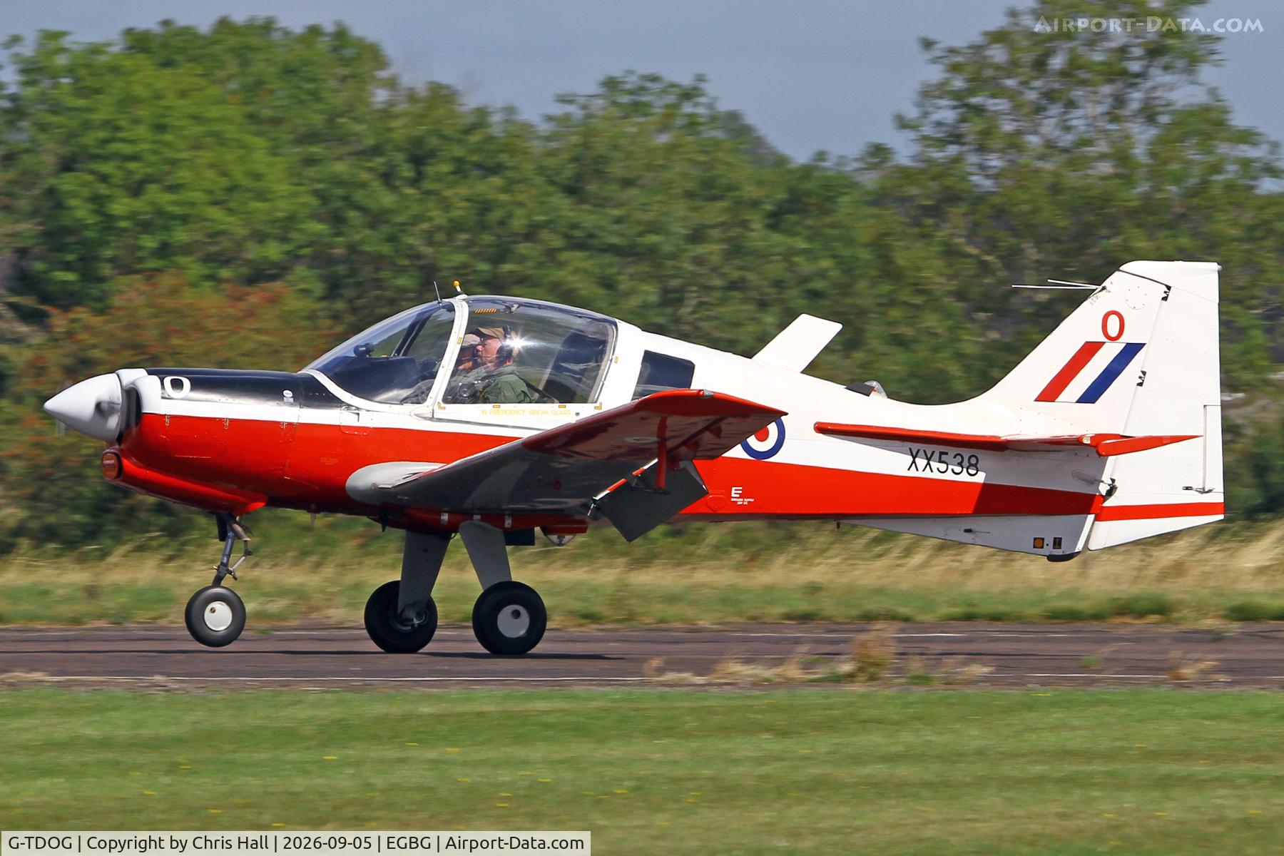 Aircraft G-TDOG, 1973 Scottish Aviation Bulldog T.1, c/n BH.120/230, LAA 80th Anniversary Rally, at EGBG, photo by Chris Hall