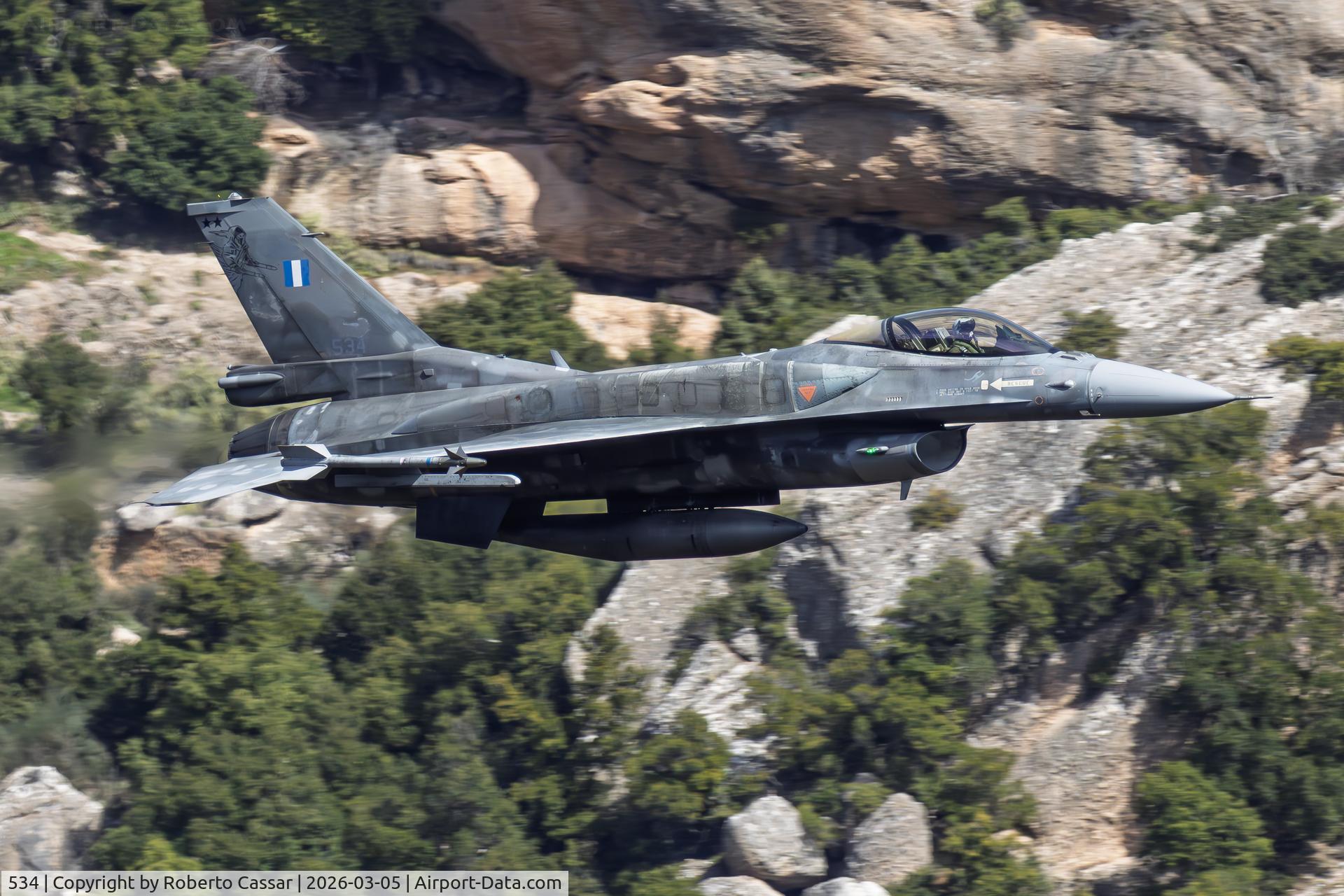 Aircraft 534, Lockheed Martin F-16C Block 52, c/n XK-35, Iniochos 2026 - Vouraikos Canyon, photo by Roberto Cassar