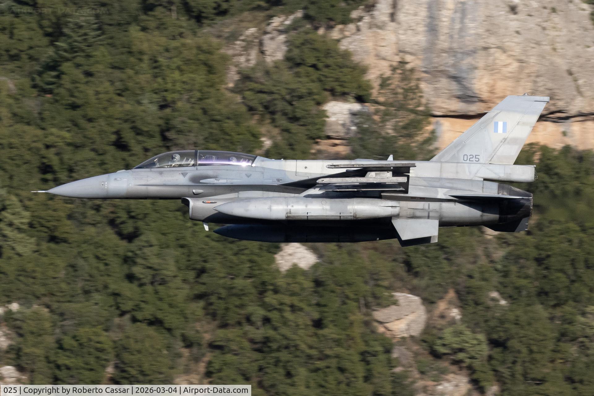 Aircraft 025, Lockheed Martin F-16D Fighting Falcon, c/n WK-5, Iniochos 2026 - Vouraikos Canyon, photo by Roberto Cassar