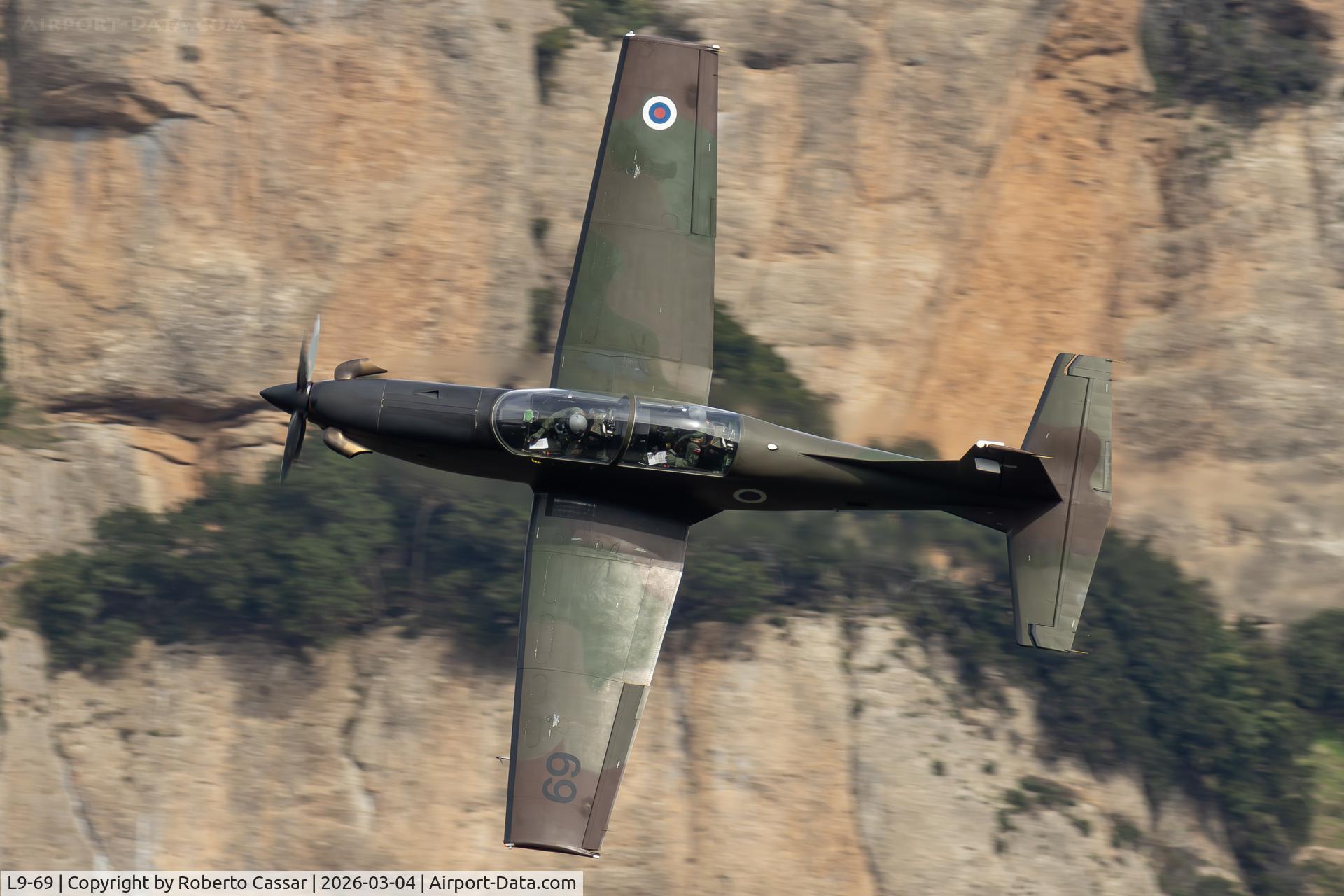 Aircraft L9-69, Pilatus PC-9M Hudournik, c/n 642, Iniochos 2026 - Vouraikos Canyon, photo by Roberto Cassar