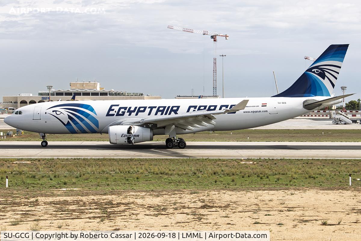 Aircraft SU-GCG, Airbus A330-243, c/n 666, Runway 31, at LMML, photo by Roberto Cassar