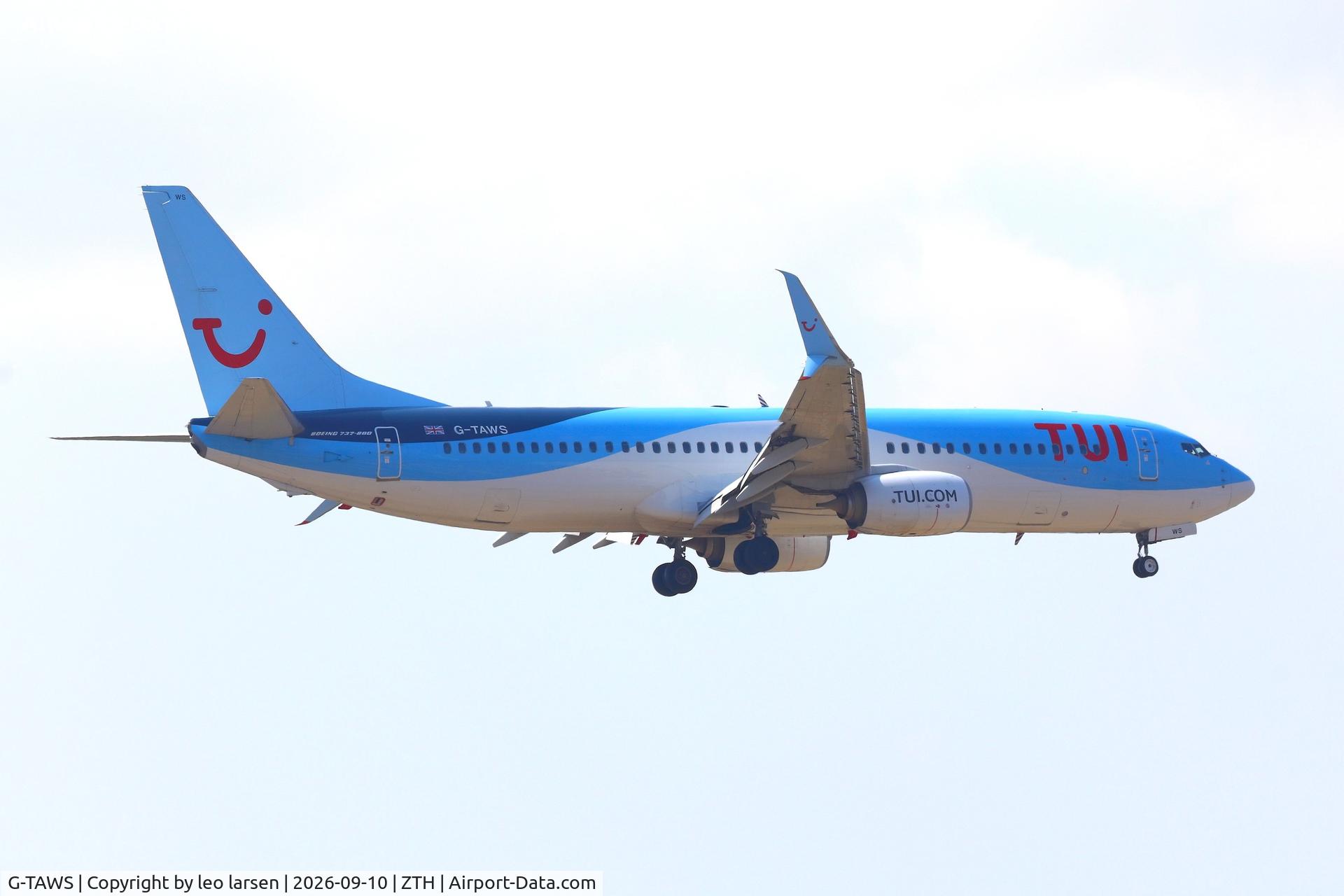 Aircraft G-TAWS, 2014 Boeing 737-8K5, c/n 37241, Zakynthos 10.9.2026, at ZTH, photo by leo larsen