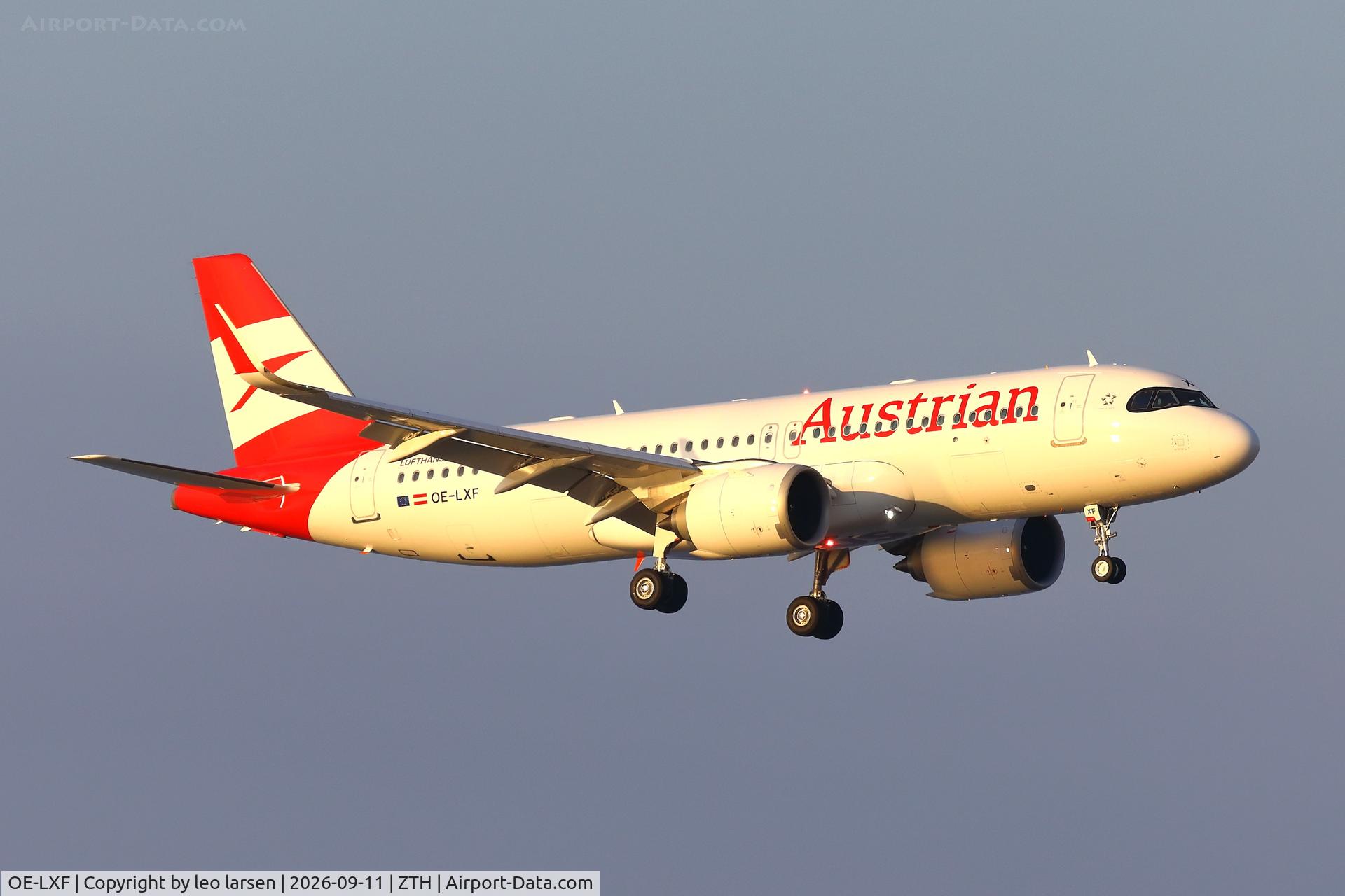 Aircraft OE-LXF, 2026 Airbus A320-251N, c/n 13414, Zakynthos 11.9.2026, at ZTH, photo by leo larsen
