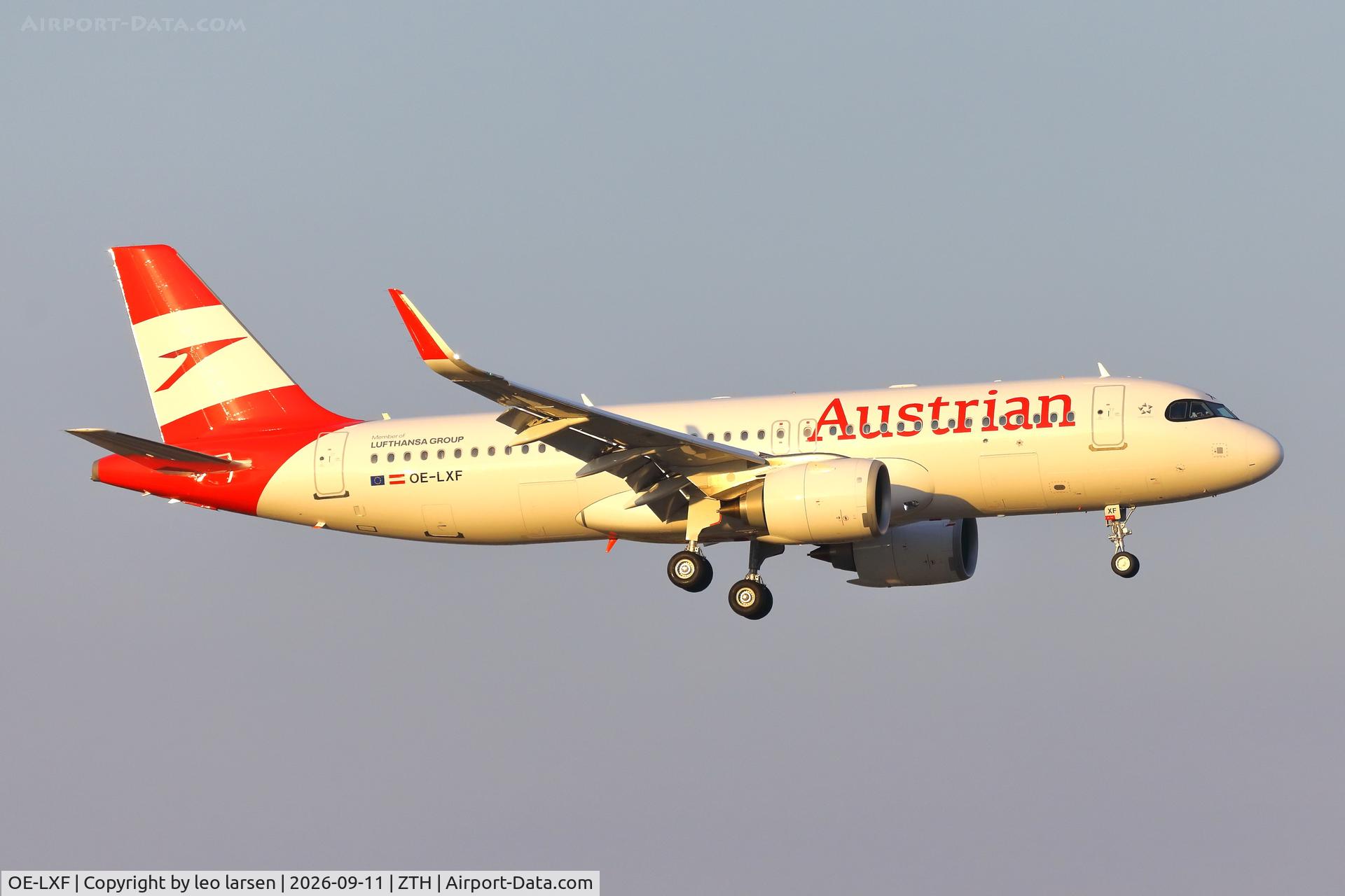 Aircraft OE-LXF, 2026 Airbus A320-251N, c/n 13414, Zakynthos 11.9.2026, at ZTH, photo by leo larsen