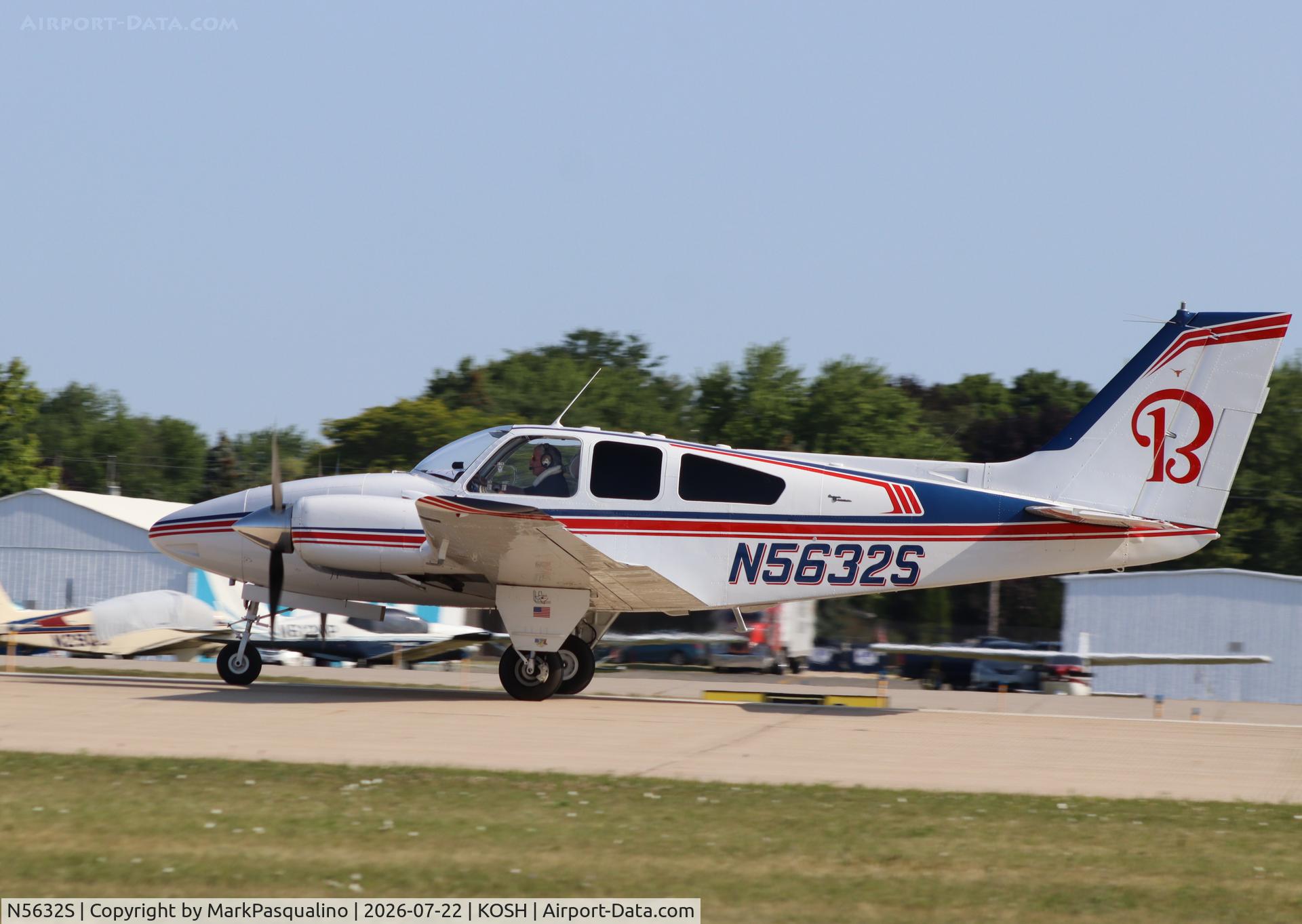 Aircraft N5632S, 1966 Beech C55 Baron (95-C55), c/n TE-161, Beech C55, at KOSH, photo by MarkPasqualino