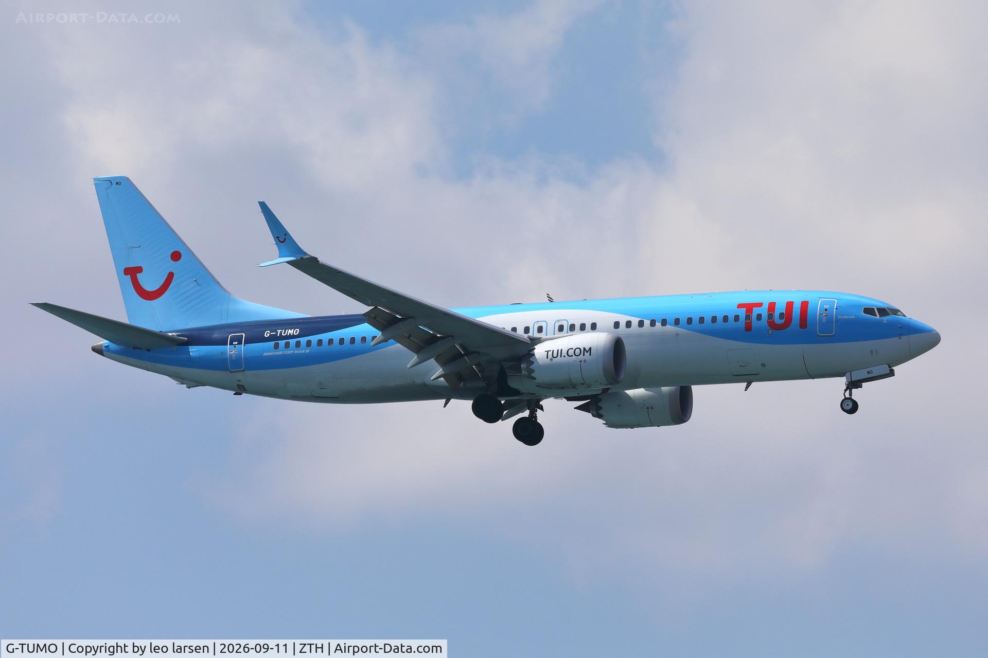 Aircraft G-TUMO, 2020 Boeing 737-8 MAX, c/n 44608, Zakynthos 11.9.2026, at ZTH, photo by leo larsen
