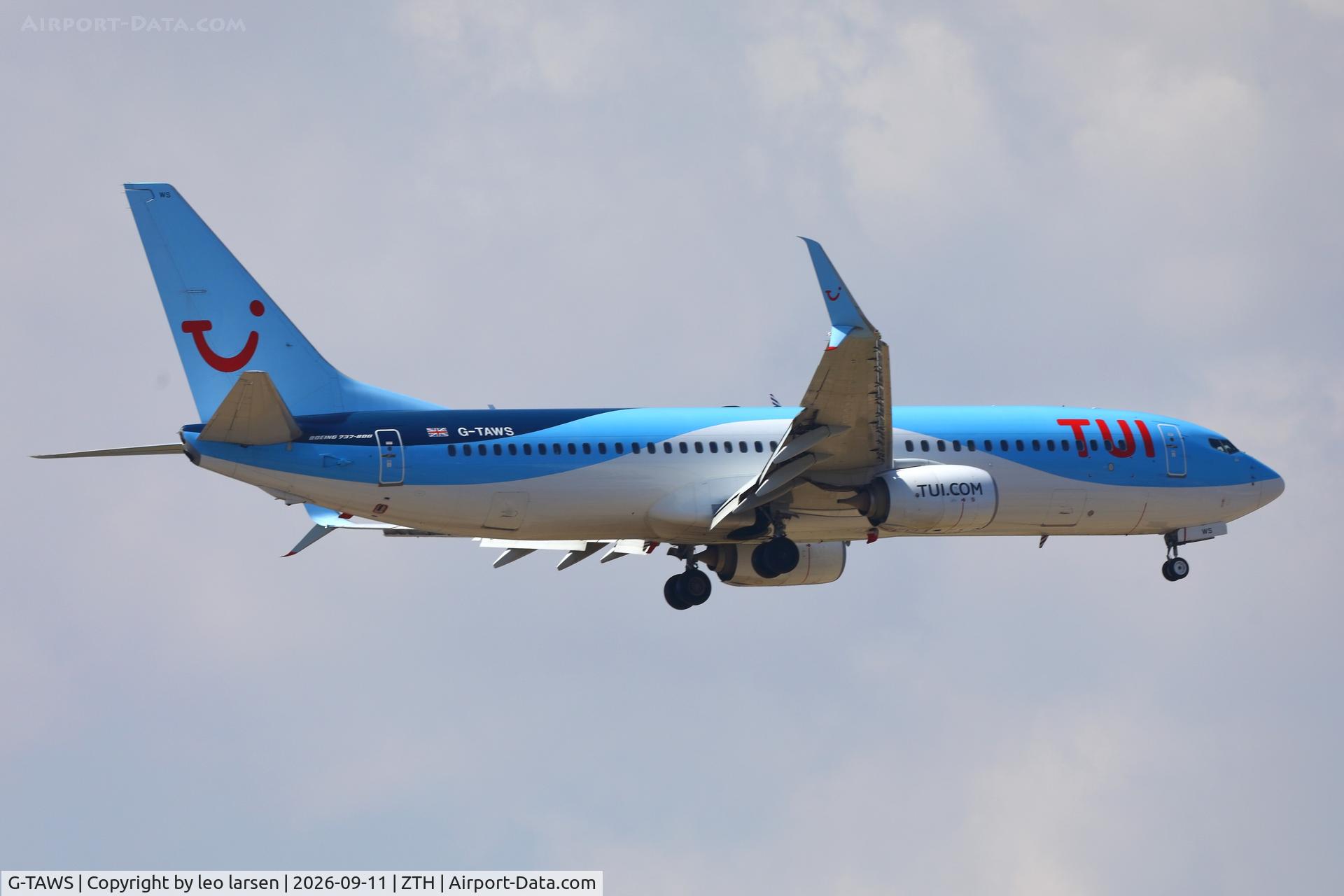 Aircraft G-TAWS, 2014 Boeing 737-8K5, c/n 37241, Zakynthos 11.9.2026, at ZTH, photo by leo larsen