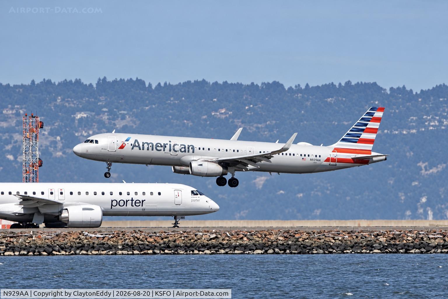Aircraft N929AA, 2017 Airbus A321-231, c/n 7525, SFO 2026, at KSFO, photo by ClaytonEddy