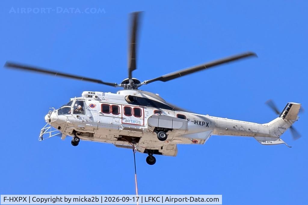 Aircraft F-HXPX, Eurocopter EC-225LP Super Puma, c/n 2716, In flight during firefighting near airport, at LFKC, photo by micka2b