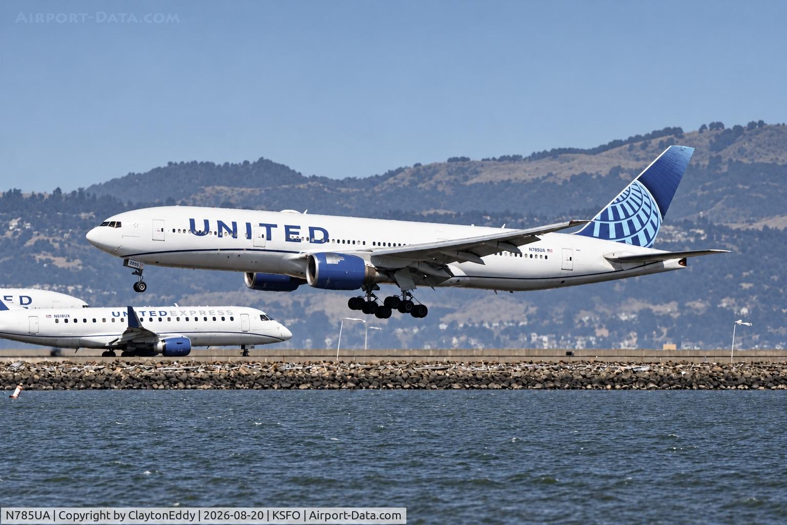 Aircraft N785UA, 1997 Boeing 777-222, c/n 26954, SFO 2026, at KSFO, photo by ClaytonEddy