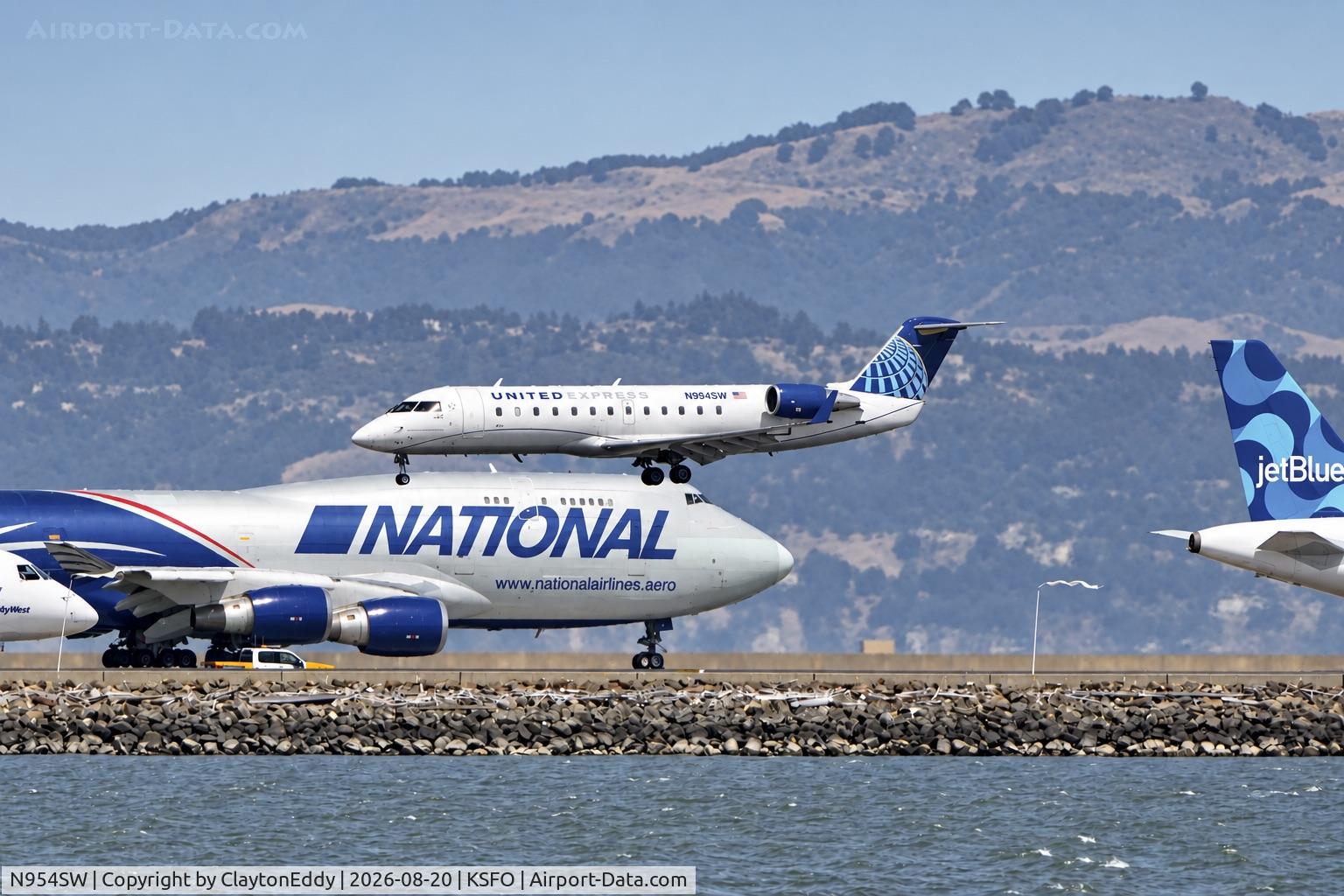 Aircraft N954SW, 2003 Bombardier CRJ-200LR (CL-600-2B19), c/n 7815, SFO 2026, at KSFO, photo by ClaytonEddy