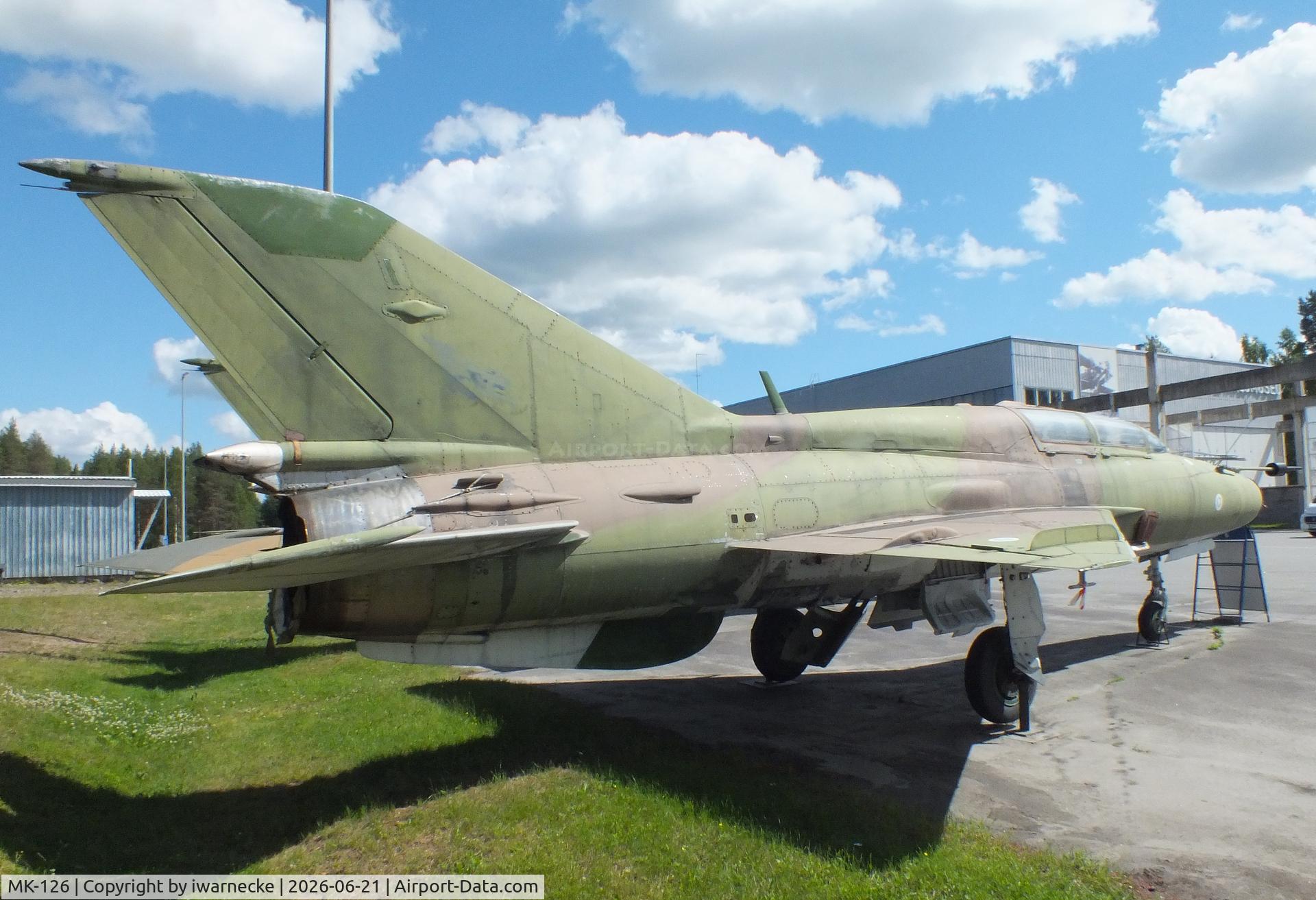 Aircraft MK-126, Mikoyan-Gurevich MIG-21UM, c/n N516999410, Mikoyan i Gurevich MiG-21UM MONGOL-B at the Suomen Ilmavoimamuseo (Finnish Air Force Museum, formerly known as Keski-Suomen Ilmailumuseo / Aviation Museum of Central Finland), Jyväskylä-Tikkakoski, photo by iwarnecke