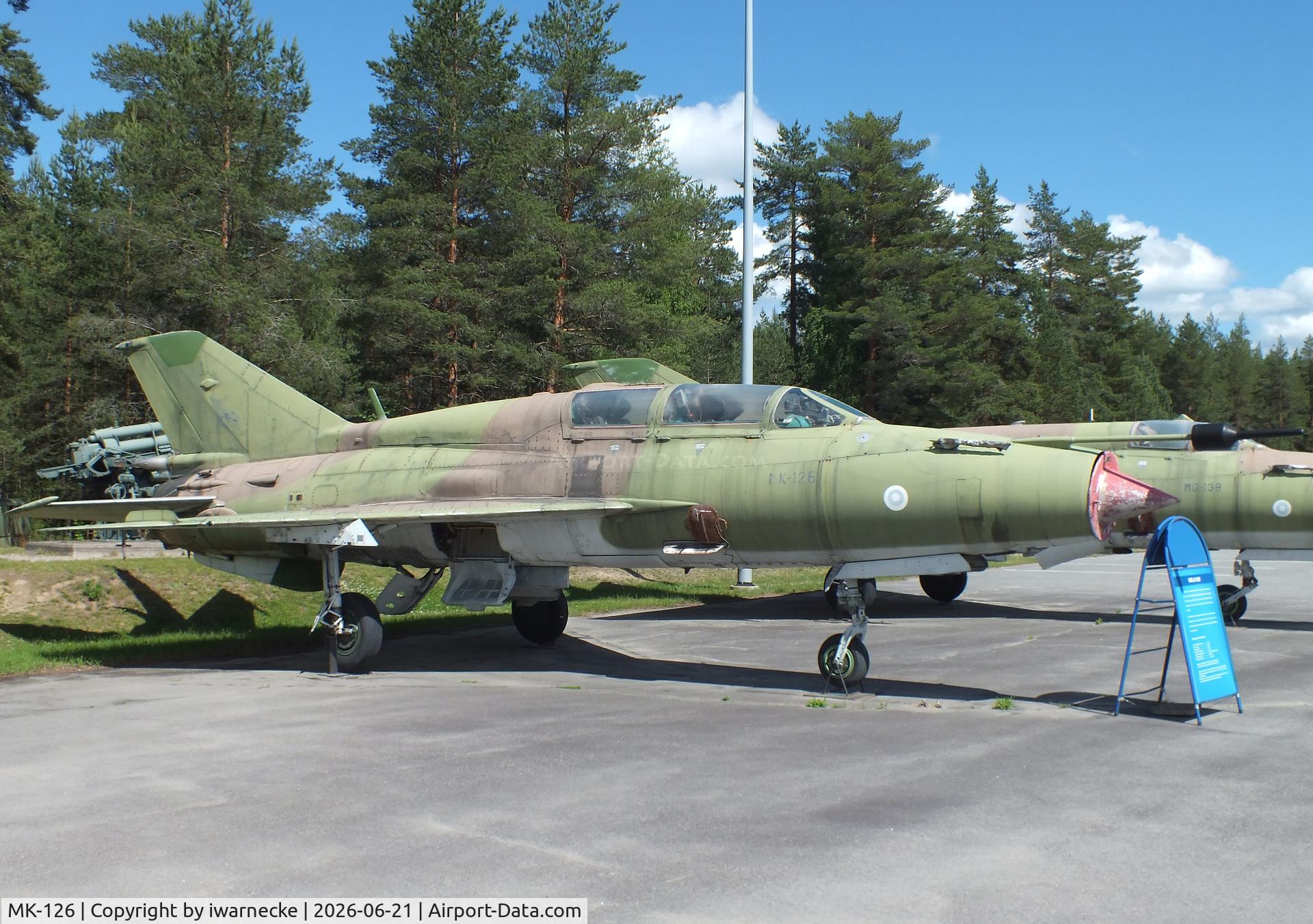 Aircraft MK-126, Mikoyan-Gurevich MIG-21UM, c/n N516999410, Mikoyan i Gurevich MiG-21UM MONGOL-B at the Suomen Ilmavoimamuseo (Finnish Air Force Museum, formerly known as Keski-Suomen Ilmailumuseo / Aviation Museum of Central Finland), Jyväskylä-Tikkakoski, photo by iwarnecke