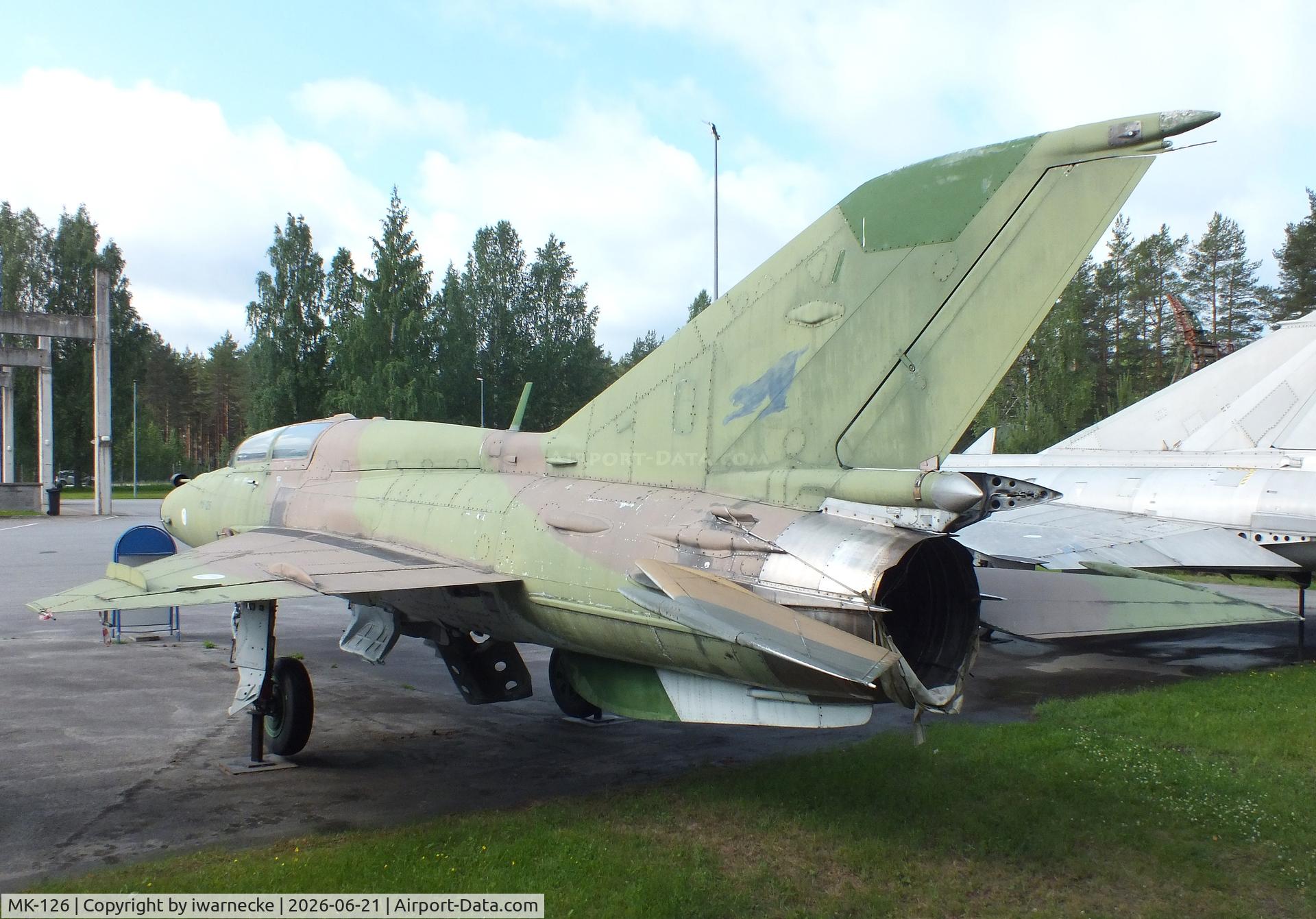 Aircraft MK-126, Mikoyan-Gurevich MIG-21UM, c/n N516999410, Mikoyan i Gurevich MiG-21UM MONGOL-B at the Suomen Ilmavoimamuseo (Finnish Air Force Museum, formerly known as Keski-Suomen Ilmailumuseo / Aviation Museum of Central Finland), Jyväskylä-Tikkakoski, photo by iwarnecke