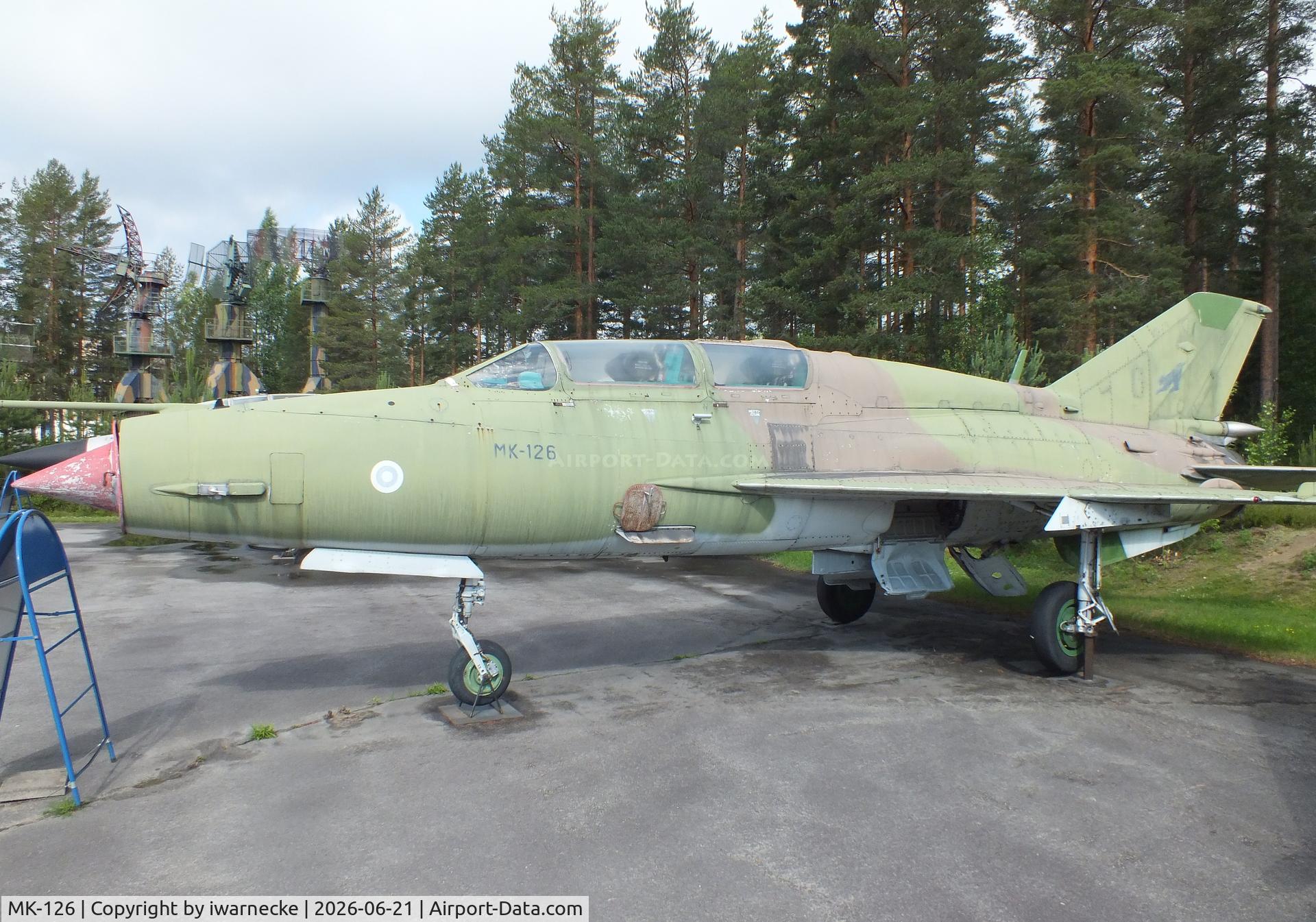 Aircraft MK-126, Mikoyan-Gurevich MIG-21UM, c/n N516999410, Mikoyan i Gurevich MiG-21UM MONGOL-B at the Suomen Ilmavoimamuseo (Finnish Air Force Museum, formerly known as Keski-Suomen Ilmailumuseo / Aviation Museum of Central Finland), Jyväskylä-Tikkakoski, photo by iwarnecke