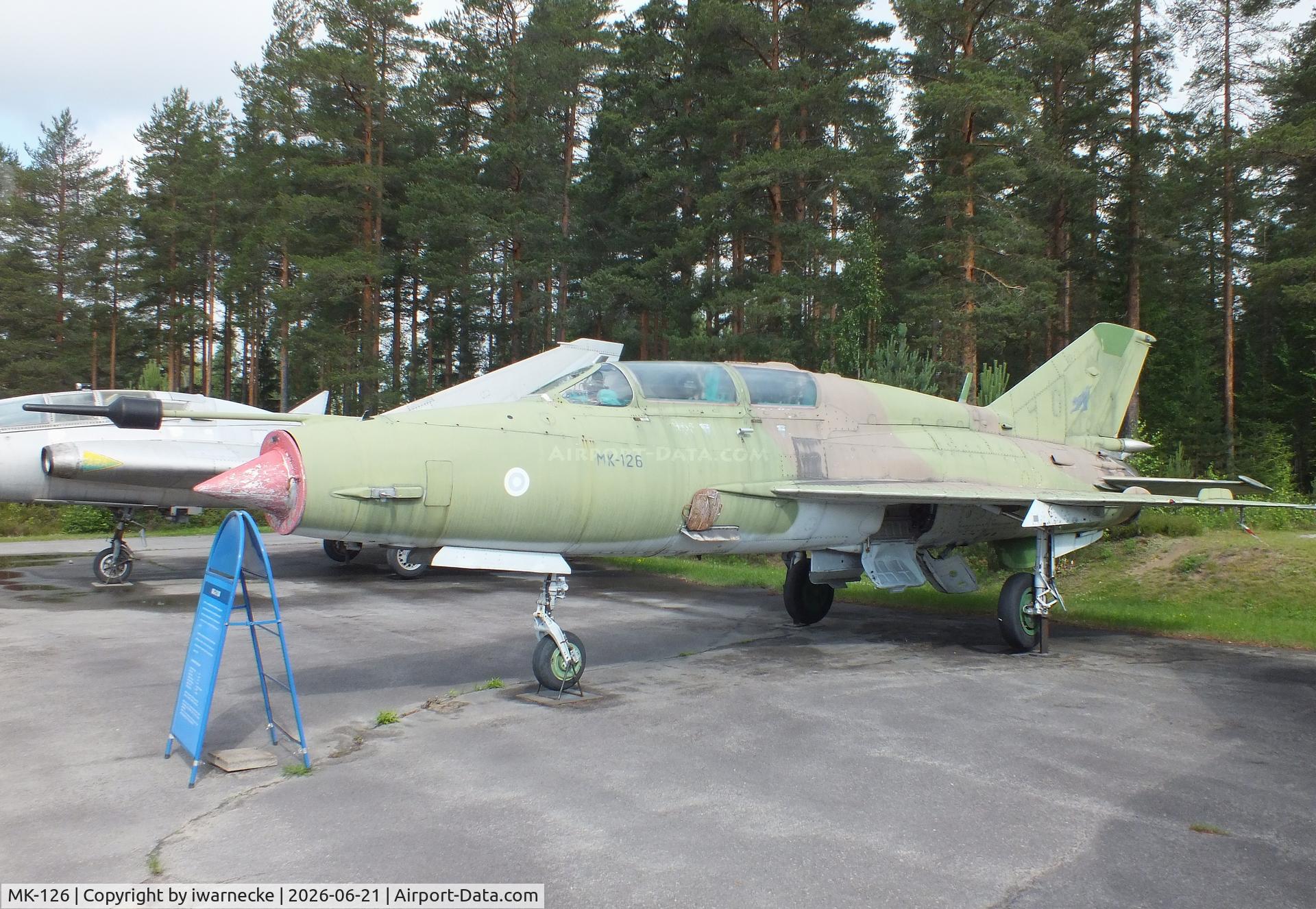 Aircraft MK-126, Mikoyan-Gurevich MIG-21UM, c/n N516999410, Mikoyan i Gurevich MiG-21UM MONGOL-B at the Suomen Ilmavoimamuseo (Finnish Air Force Museum, formerly known as Keski-Suomen Ilmailumuseo / Aviation Museum of Central Finland), Jyväskylä-Tikkakoski, photo by iwarnecke