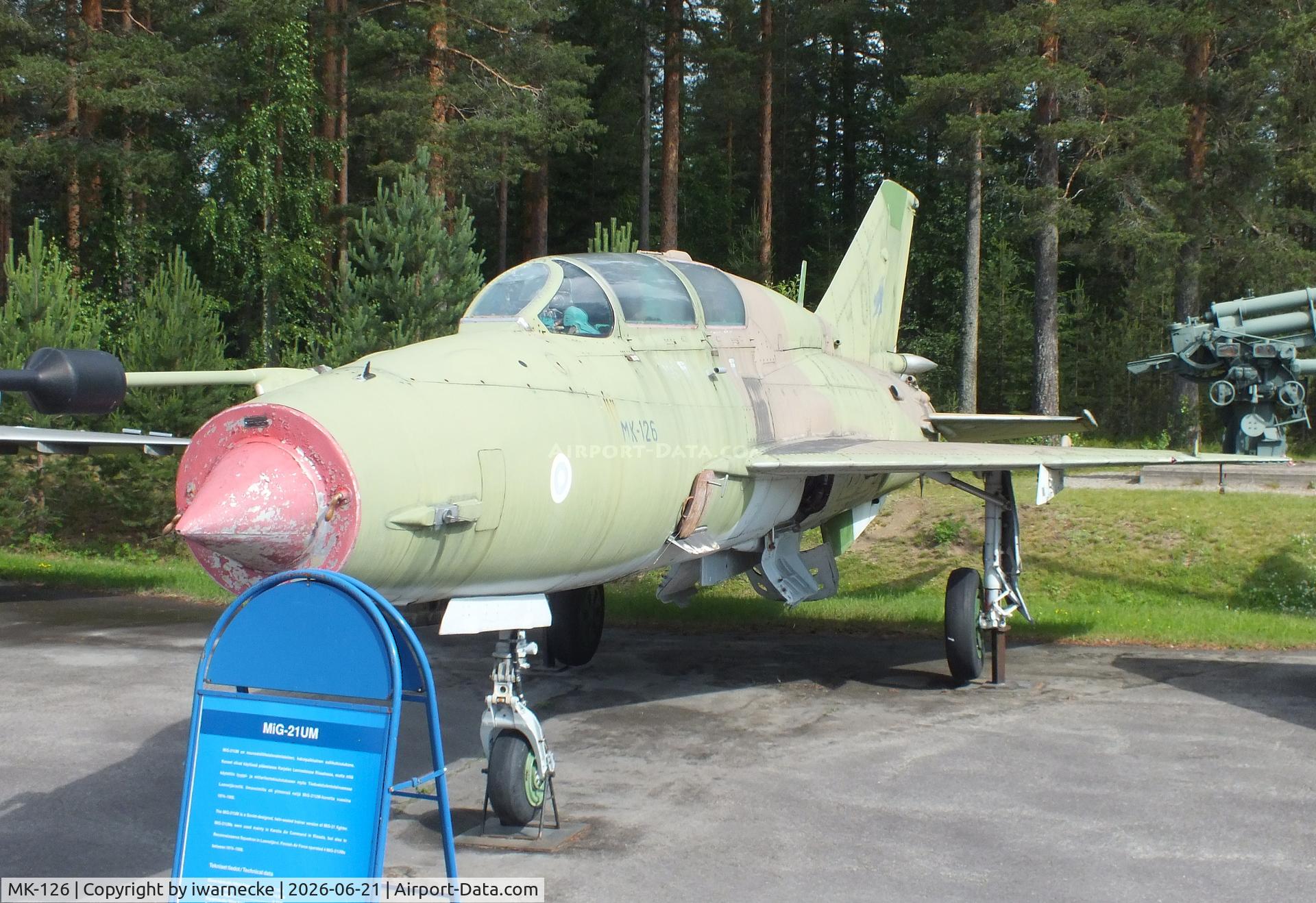 Aircraft MK-126, Mikoyan-Gurevich MIG-21UM, c/n N516999410, Mikoyan i Gurevich MiG-21UM MONGOL-B at the Suomen Ilmavoimamuseo (Finnish Air Force Museum, formerly known as Keski-Suomen Ilmailumuseo / Aviation Museum of Central Finland), Jyväskylä-Tikkakoski, photo by iwarnecke