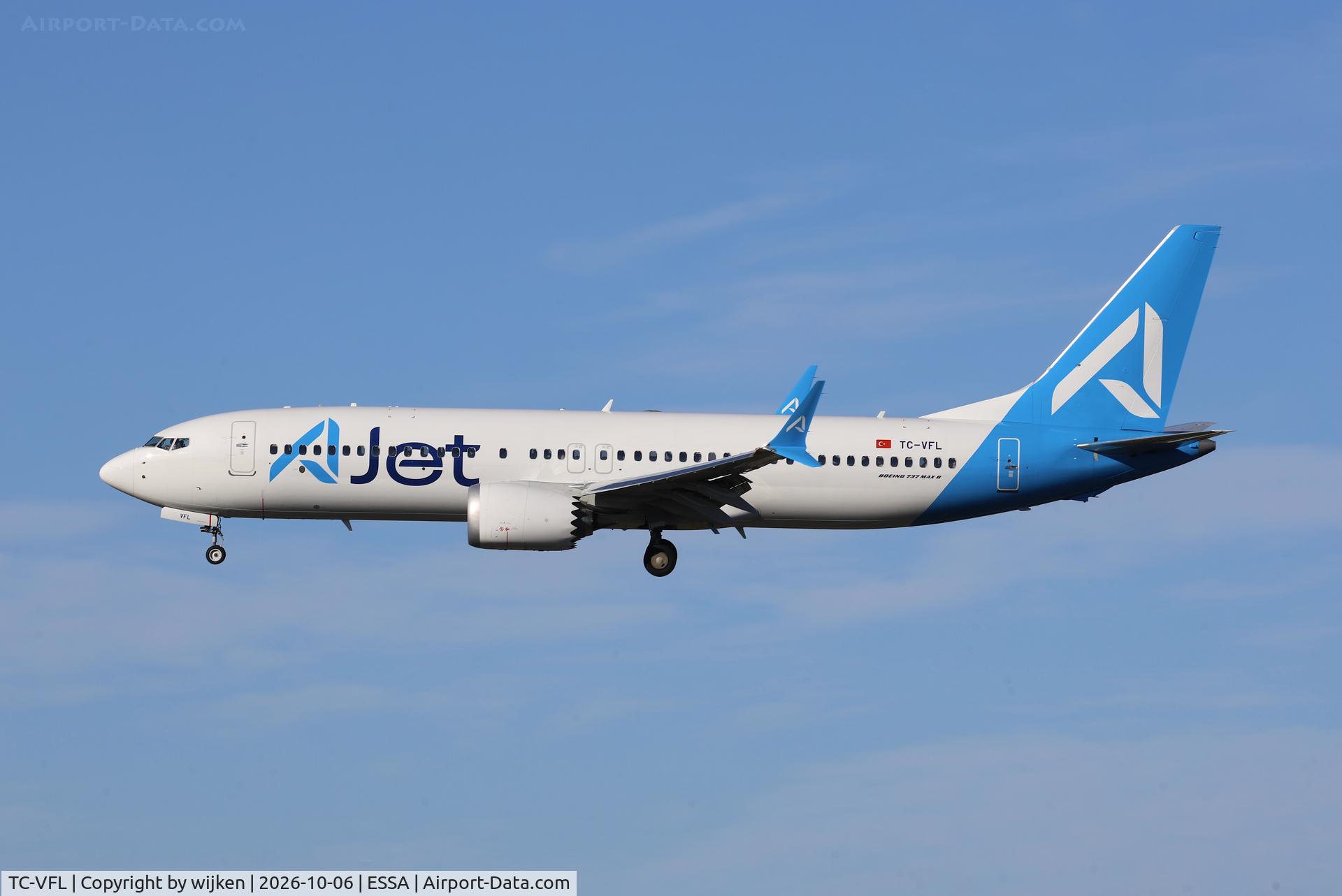 Aircraft TC-VFL, 2026 Boeing 737- 8 MAX, c/n 62965 l/n 9696, Rwy 19L, at ESSA, photo by wijken