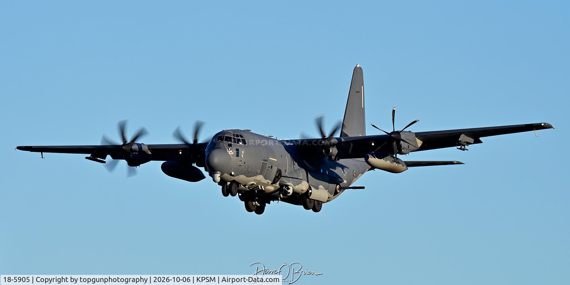 Aircraft 18-5905, 2019 Lockheed Martin AC-130J Ghostrider, c/n 382-5905, HEAL54 inbound with an IFE with #1 engine shut down., at KPSM, photo by topgunphotography