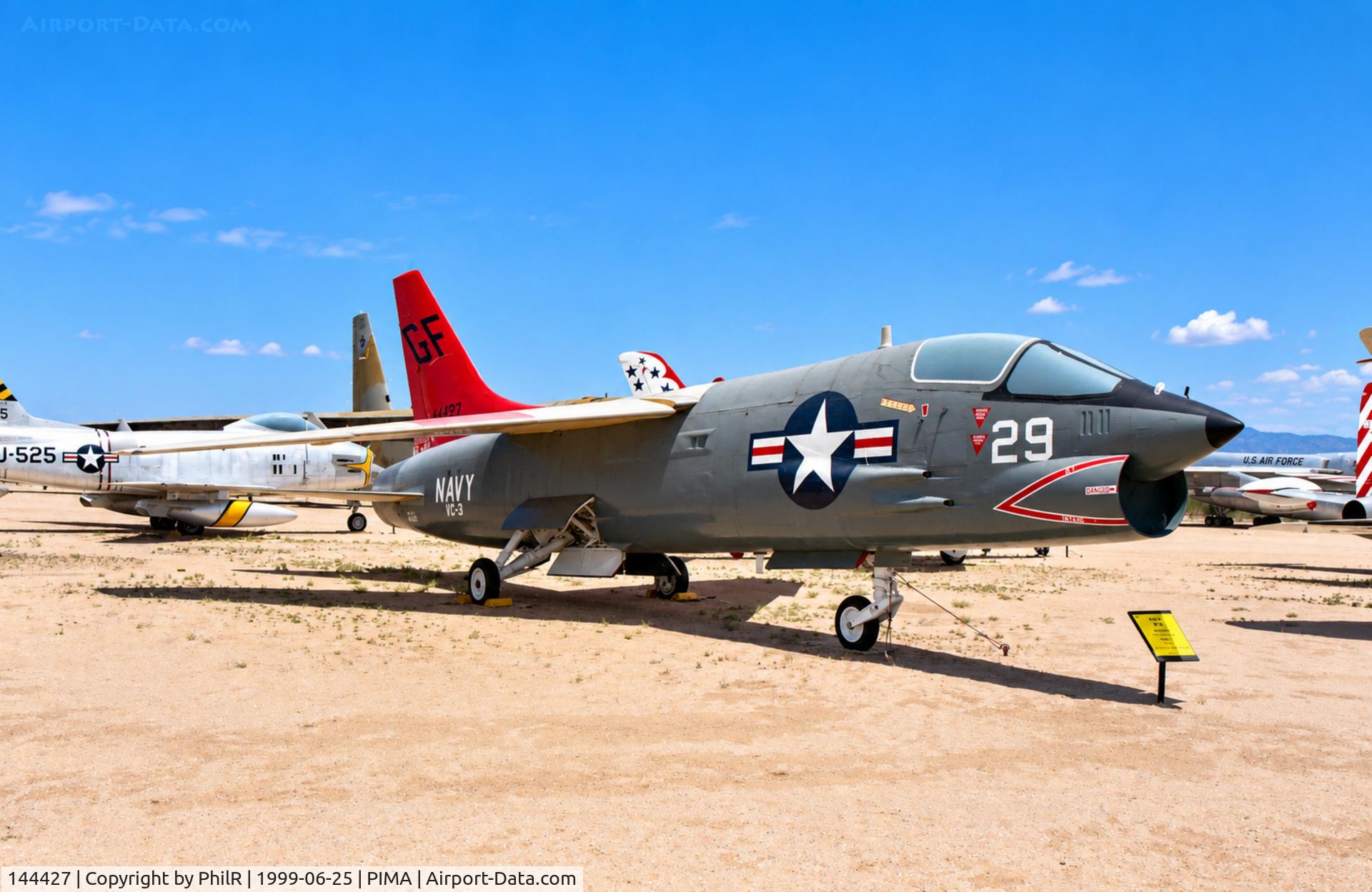 Aircraft 144427, Vought DF-8F Crusader, c/n GF-29, 144427 Vought DF-8F Crusader USN Pima, at PIMA, photo by PhilR