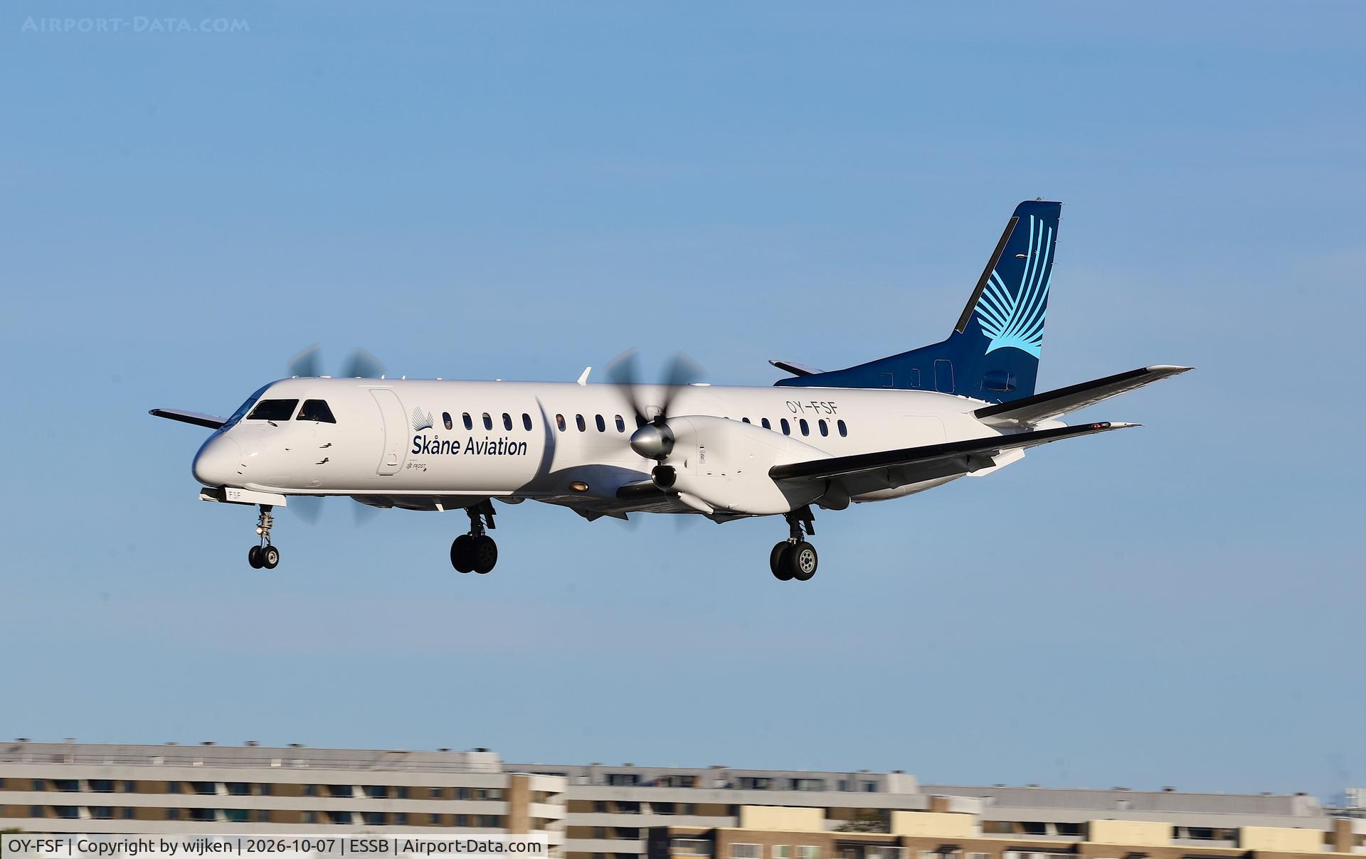 Aircraft OY-FSF, 1995 Saab 2000, c/n 2000-015, Rwy 30, at ESSB, photo by wijken