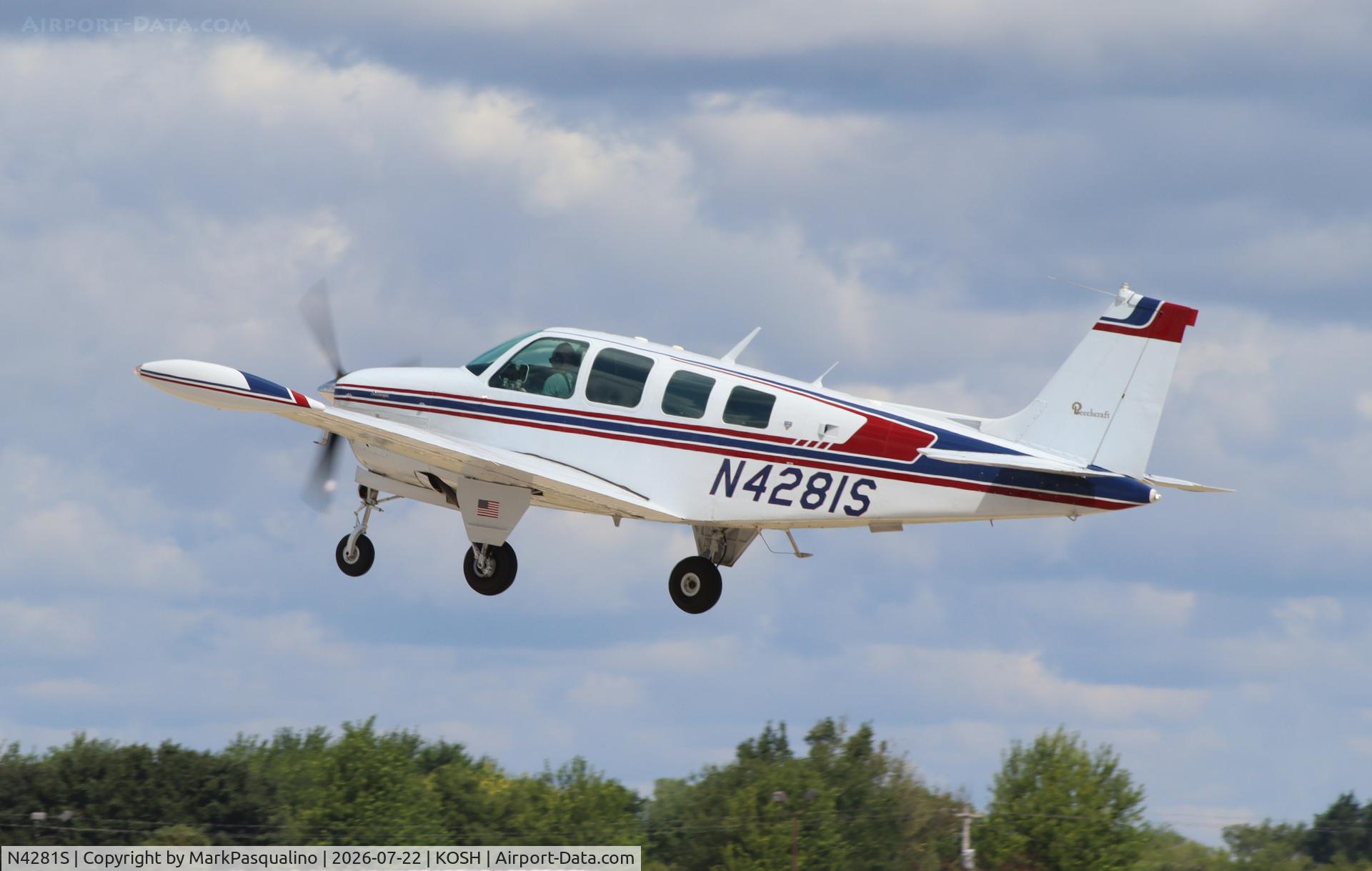 Aircraft N4281S, 1977 Beech A36 Bonanza 36, c/n E-949, Beech A36, at KOSH, photo by MarkPasqualino